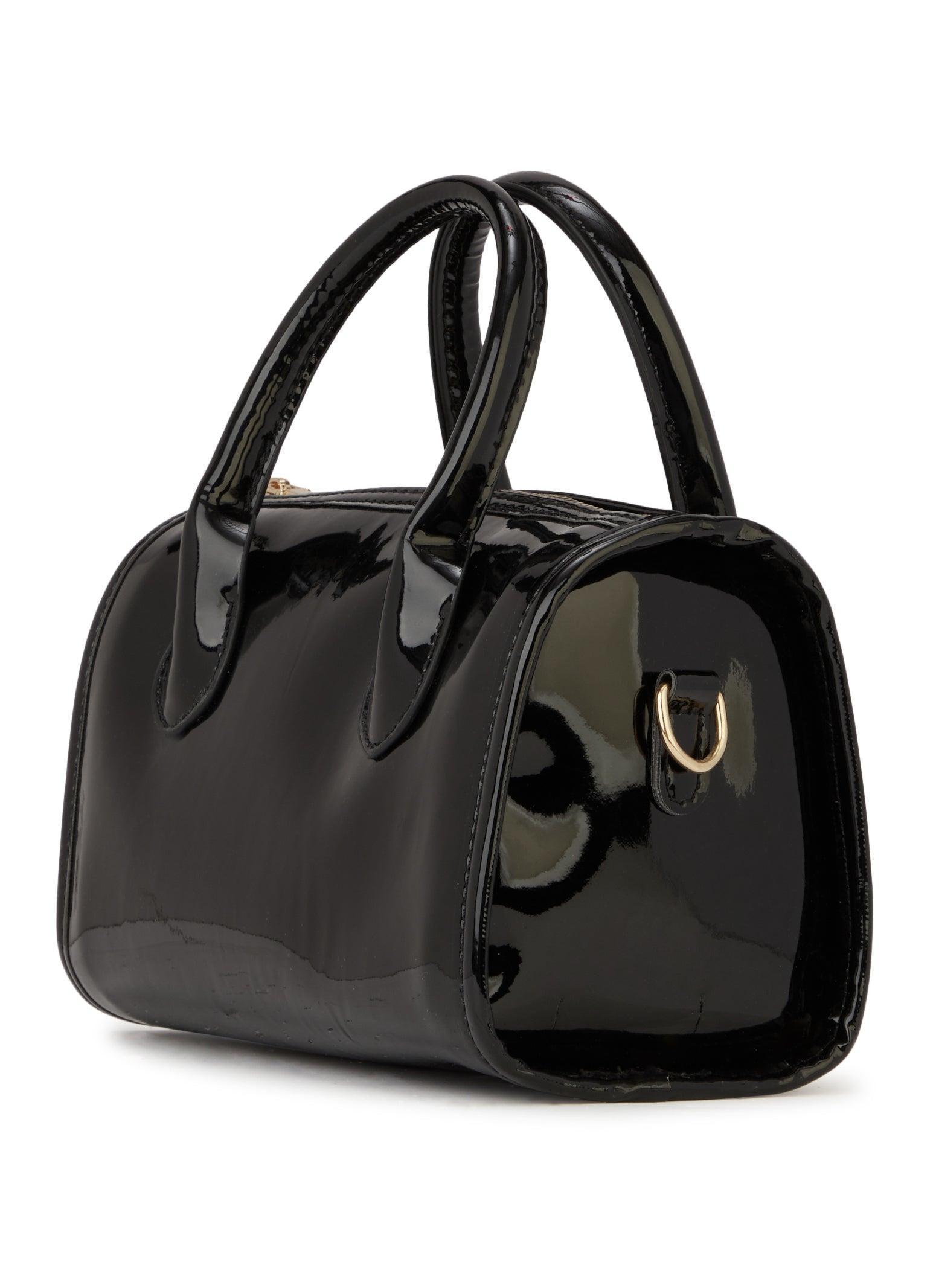 Faux Patent Leather Convertible Top Handle Crossbody Bag Female Product Image