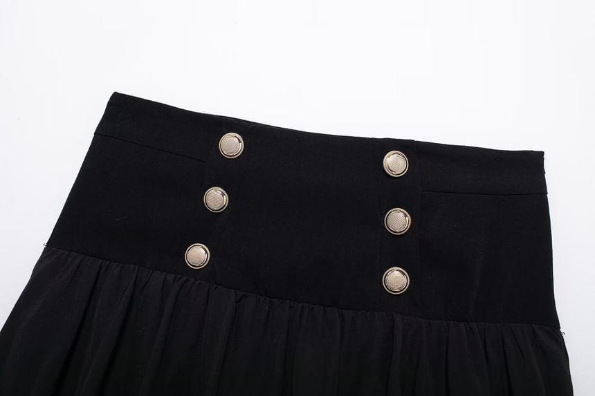 High Waist Double-Breasted Bubble Hem Mini A-Line Skirt Product Image