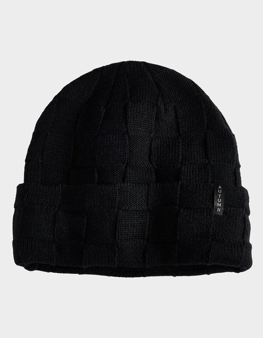 AUTUMN Checker Knit Wool Beanie - BURGUNDY Product Image