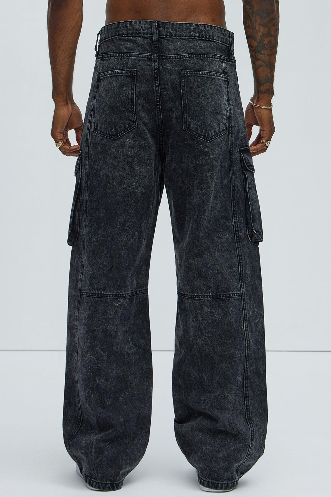 Baggy Clover Cargo Jeans - Black Product Image