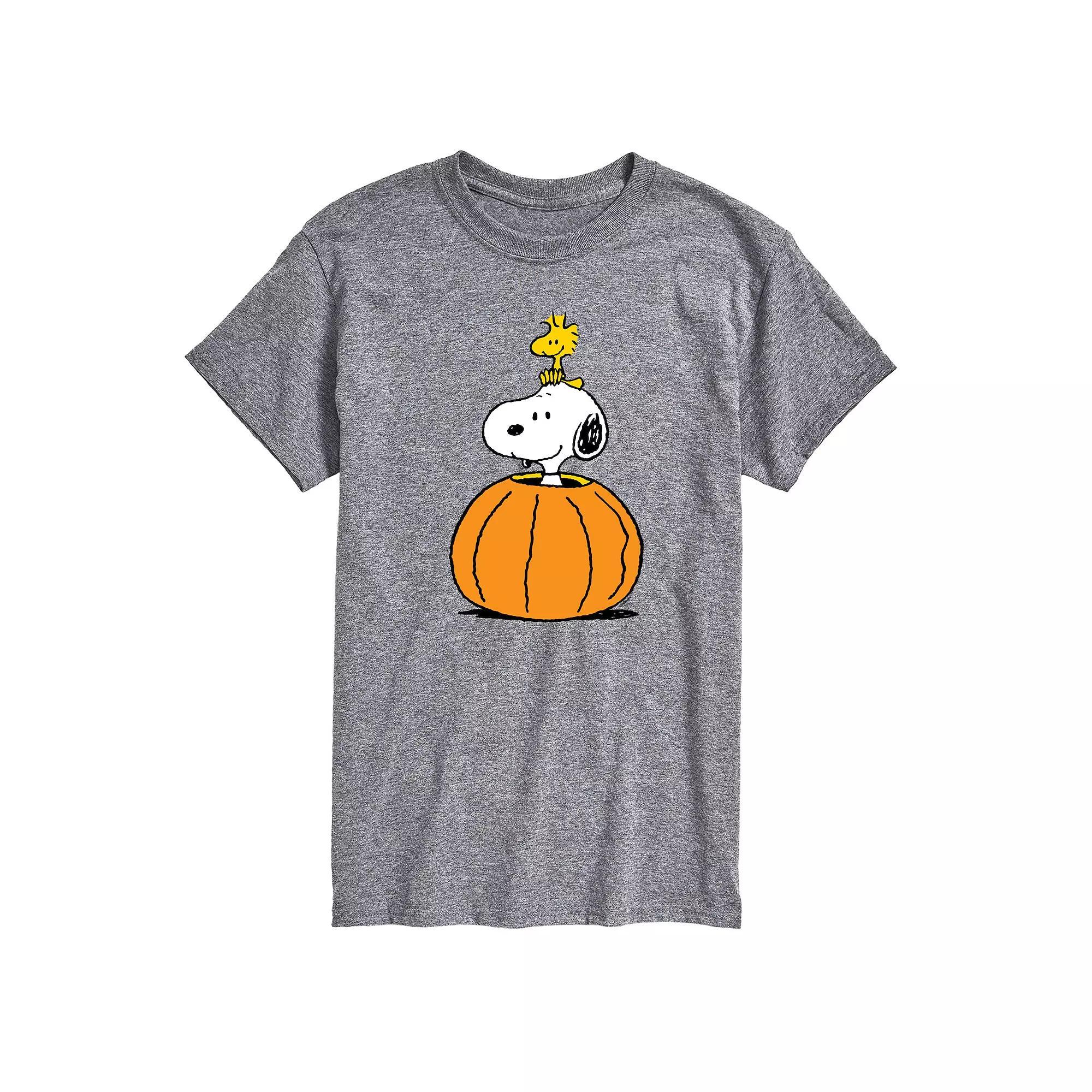 Mens Peanuts Snoopy Woodstock Pumpkin Graphic Tee Grey Gray Product Image