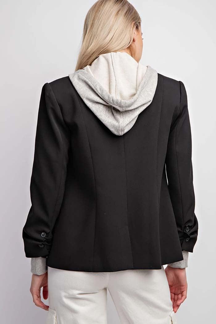 Button Down Hoodie Jacket w/ Shirring Detail Product Image