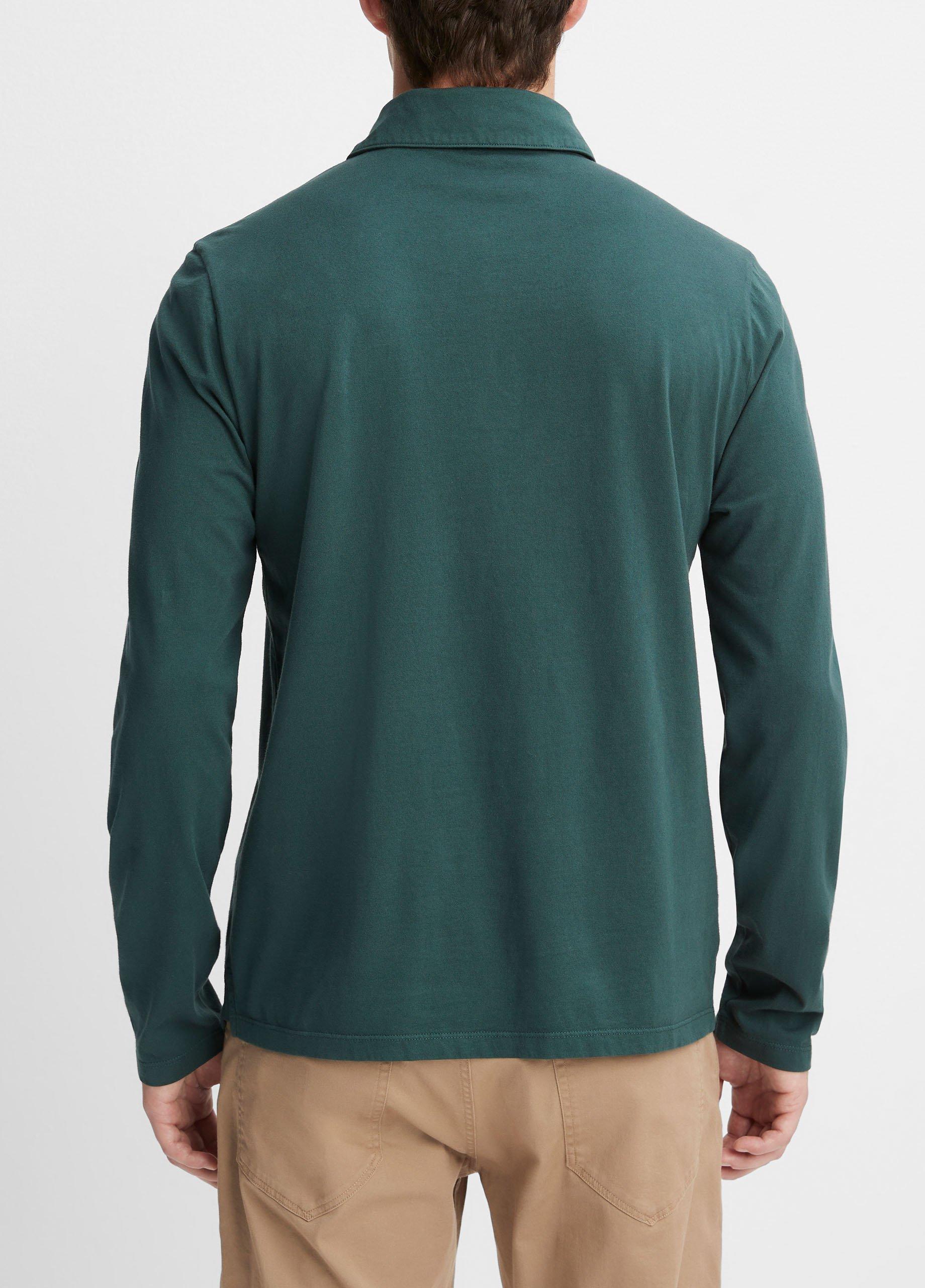 Mens Garment Dye Long-Sleeve Polo Shirt, Washed High Sea, Size XL Vince Product Image
