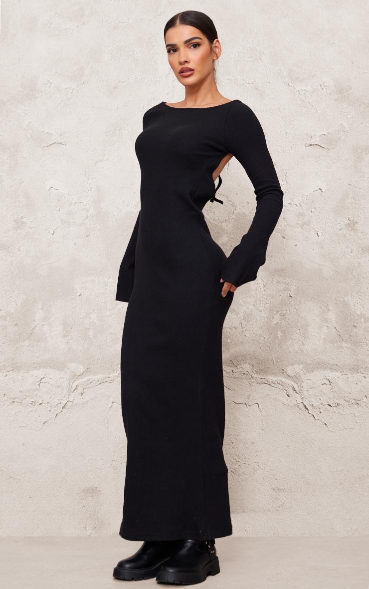 Black Heavy Brushed Rib Tie Back Maxi Dress Product Image