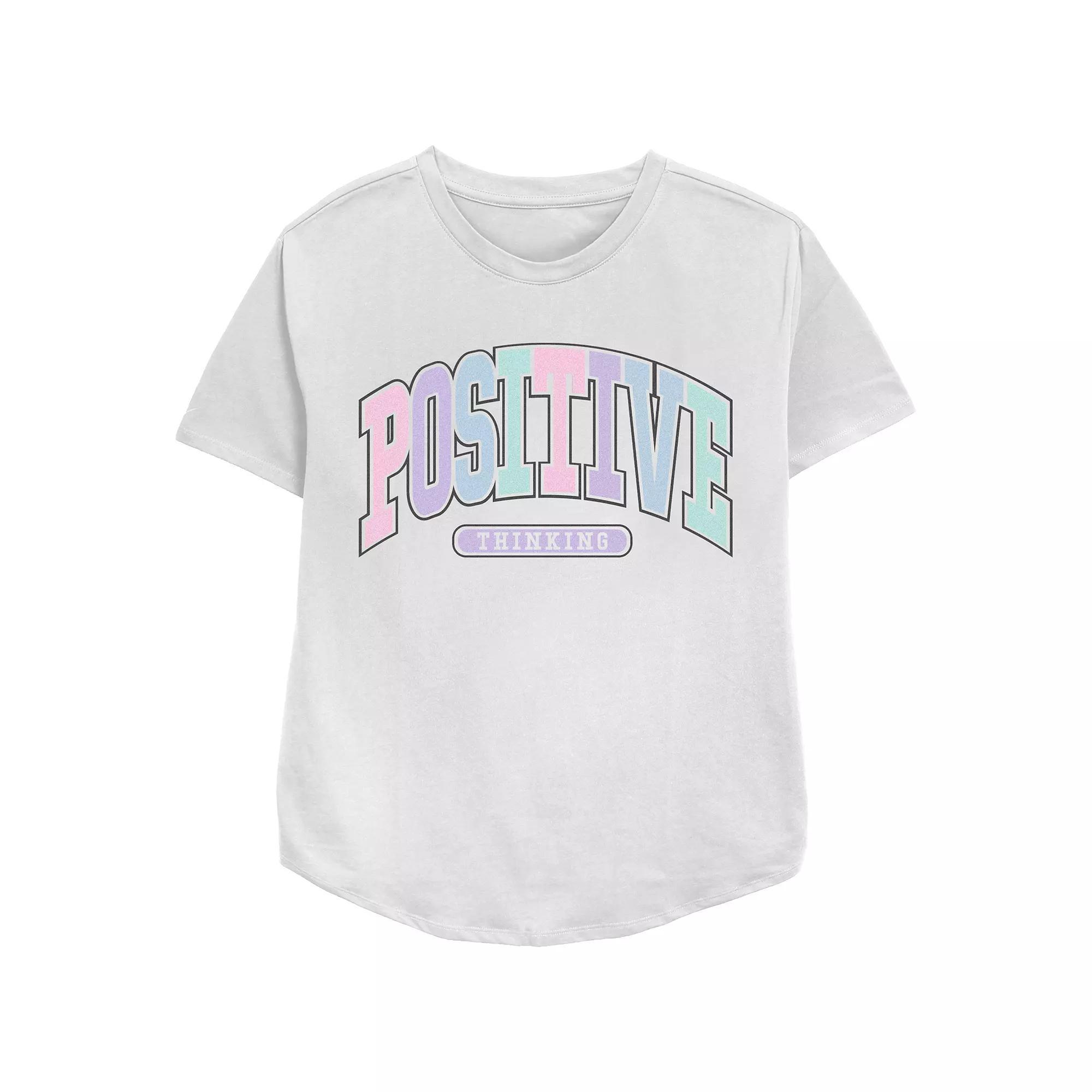 Women's Positive Thinking Relaxed Fit Graphic Tee, Girl's, Size: Large, White Product Image