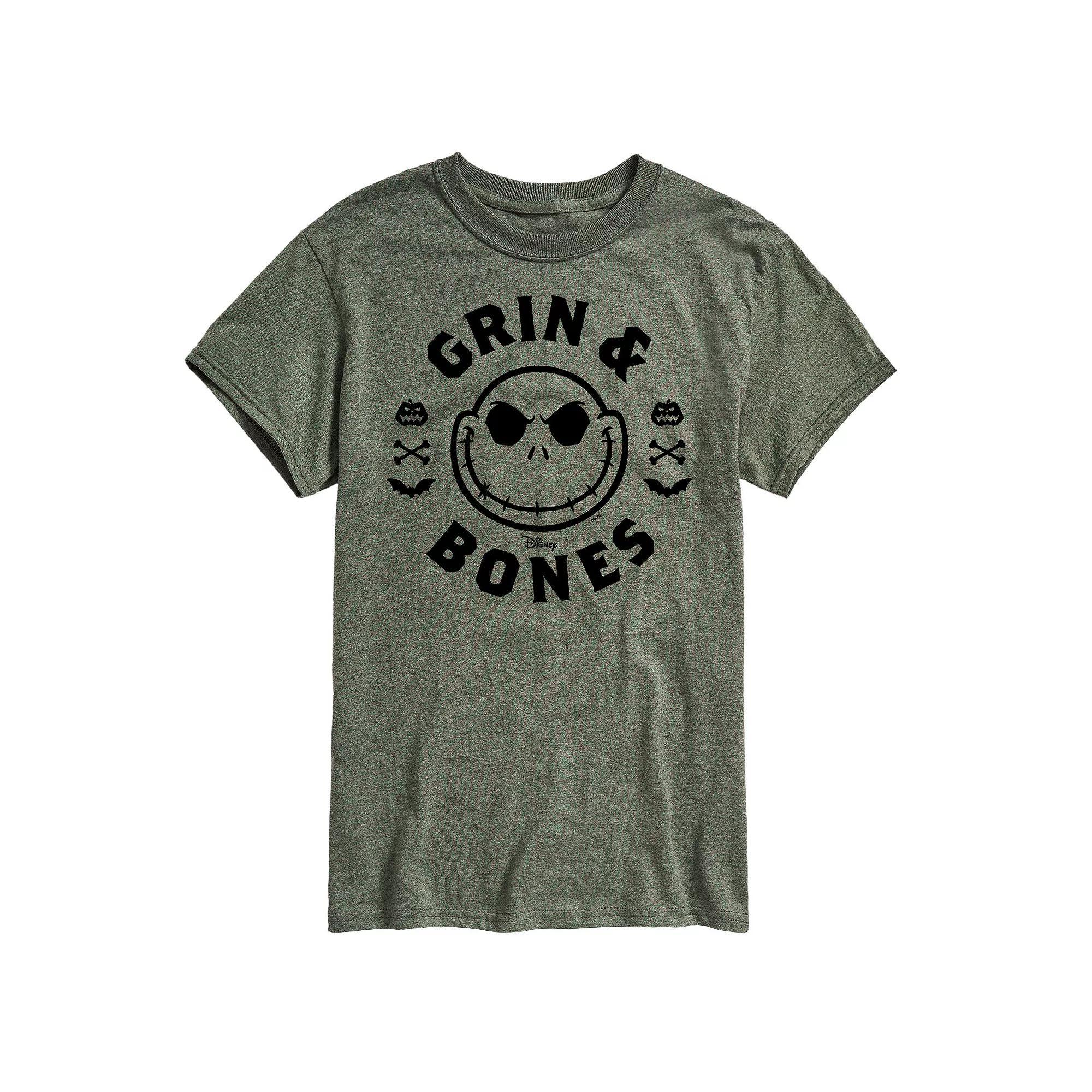Disneys The Nightmare Before Christmas Mens Grin & Bones Graphic Tee Grey Military Green Product Image