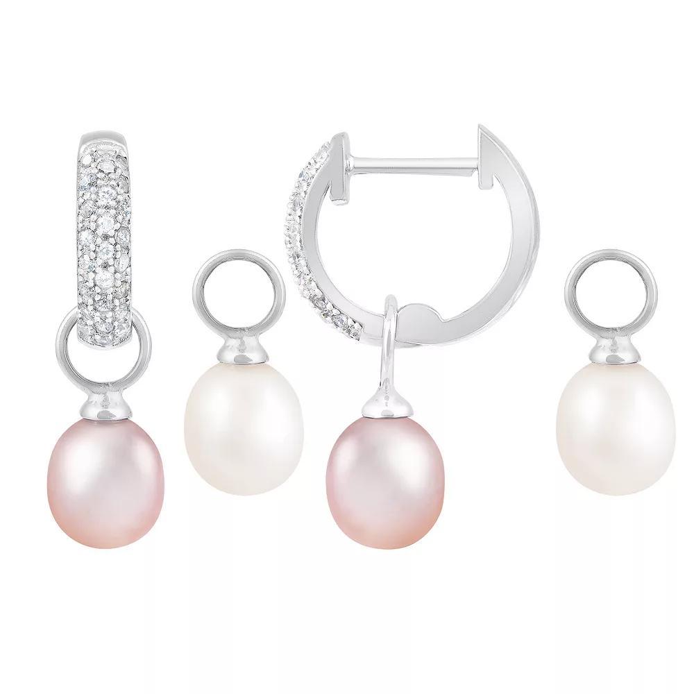 Sterling Silver Interchangeable Dyed Freshwater Cultured Pearl Earrings, Women's, Multicolor Product Image