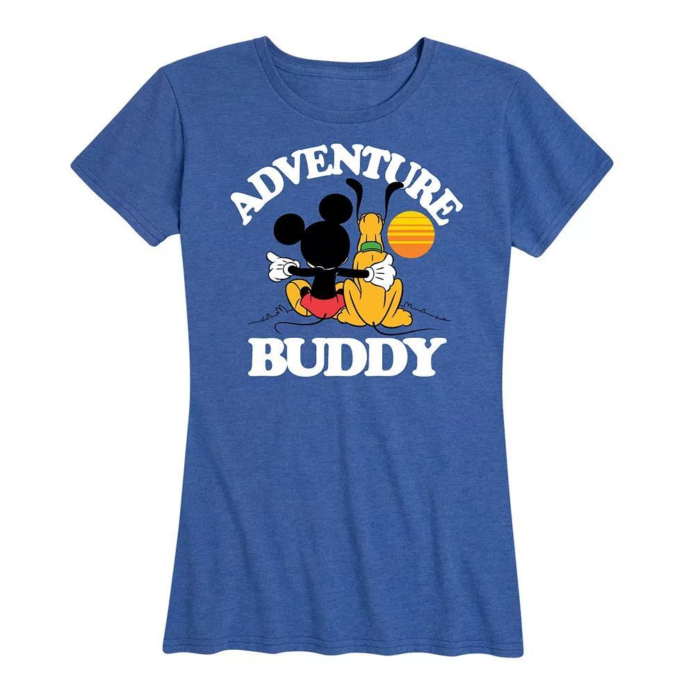 Disneys Mickey Mouse & Pluto Womens Adventure Partner Graphic Tee Grey Gray Product Image