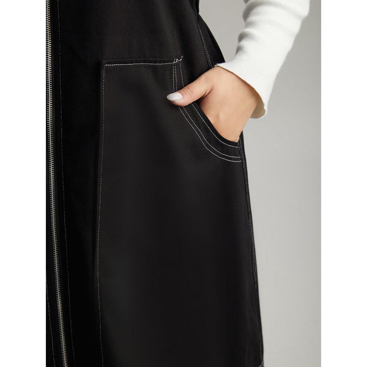 Plus Size Twill O Ring Zipper Pocket Spaghetti Strap Dress Black Women Casual Plain Spaghetti Strap Sleeveless Curvy Midi Dress BloomChic 30/6X Product Image