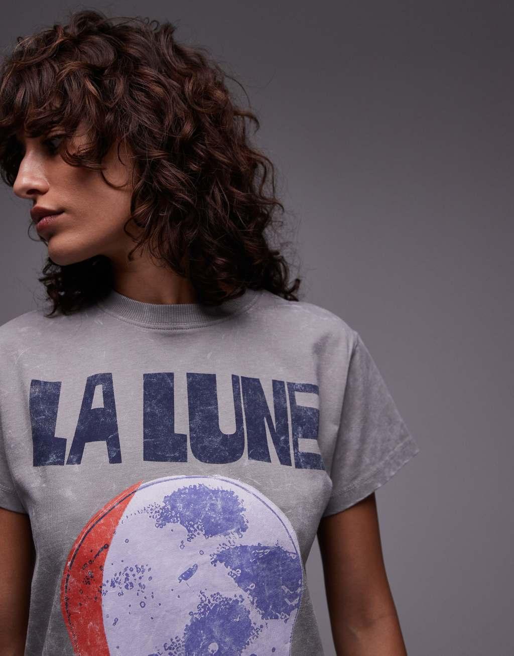 Topshop graphic la lune slim tee in gray Product Image