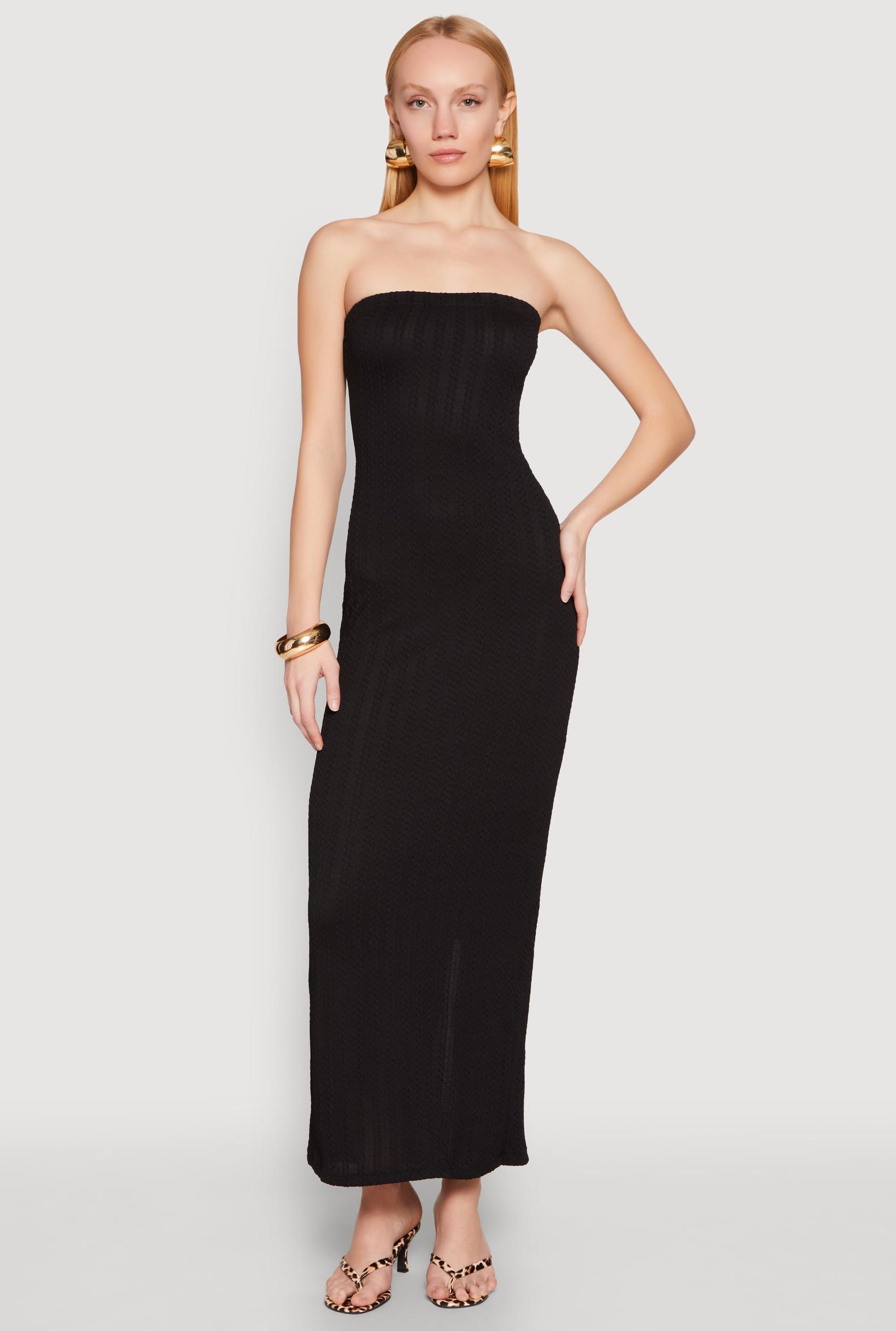 Womens Textured Knit Back Slit Maxi Tube Dress Product Image