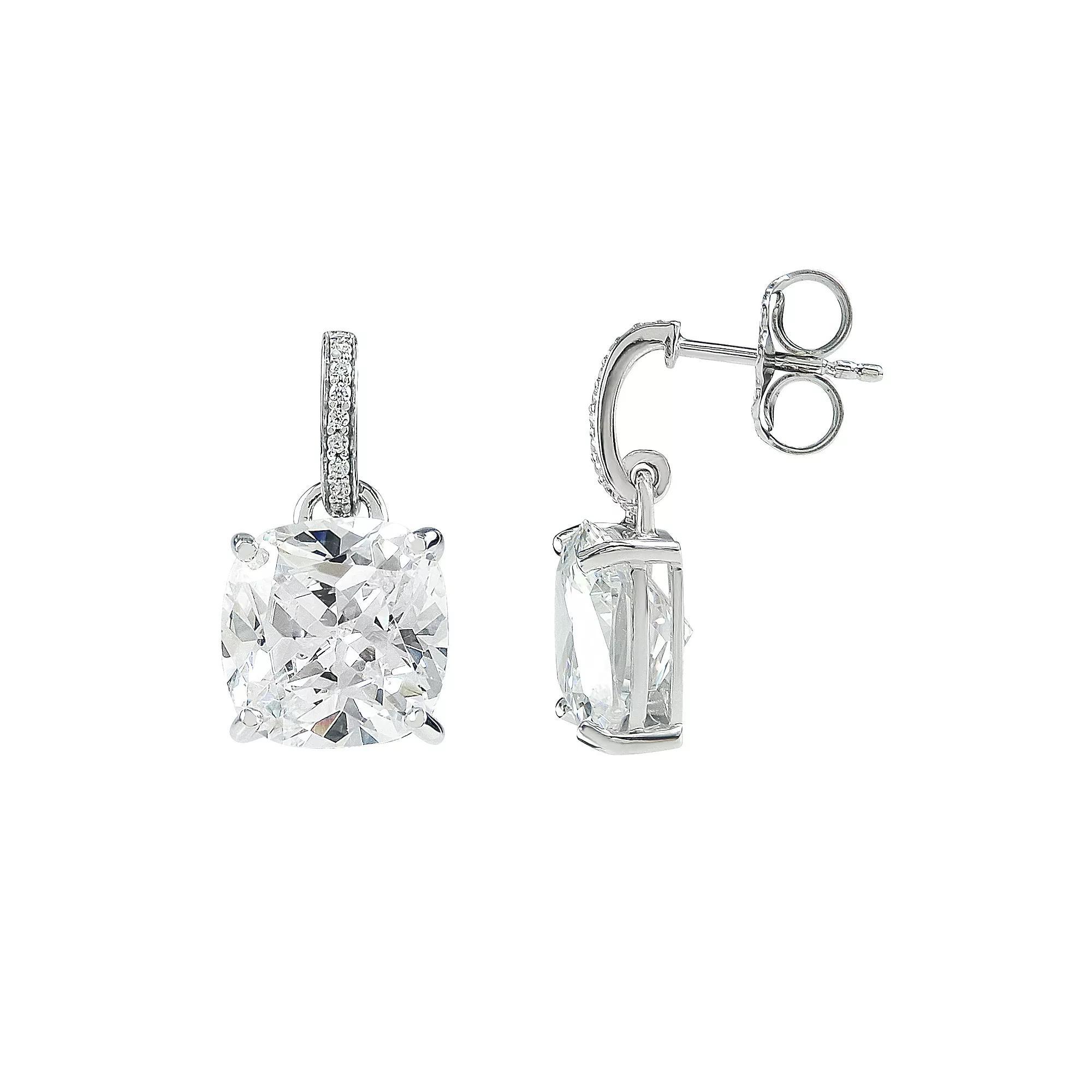 SIRI Rhodium-Plated Sterling Silver Cushion-Cut Drop Earring with White Cubic Zirconia Accents, Women's Product Image