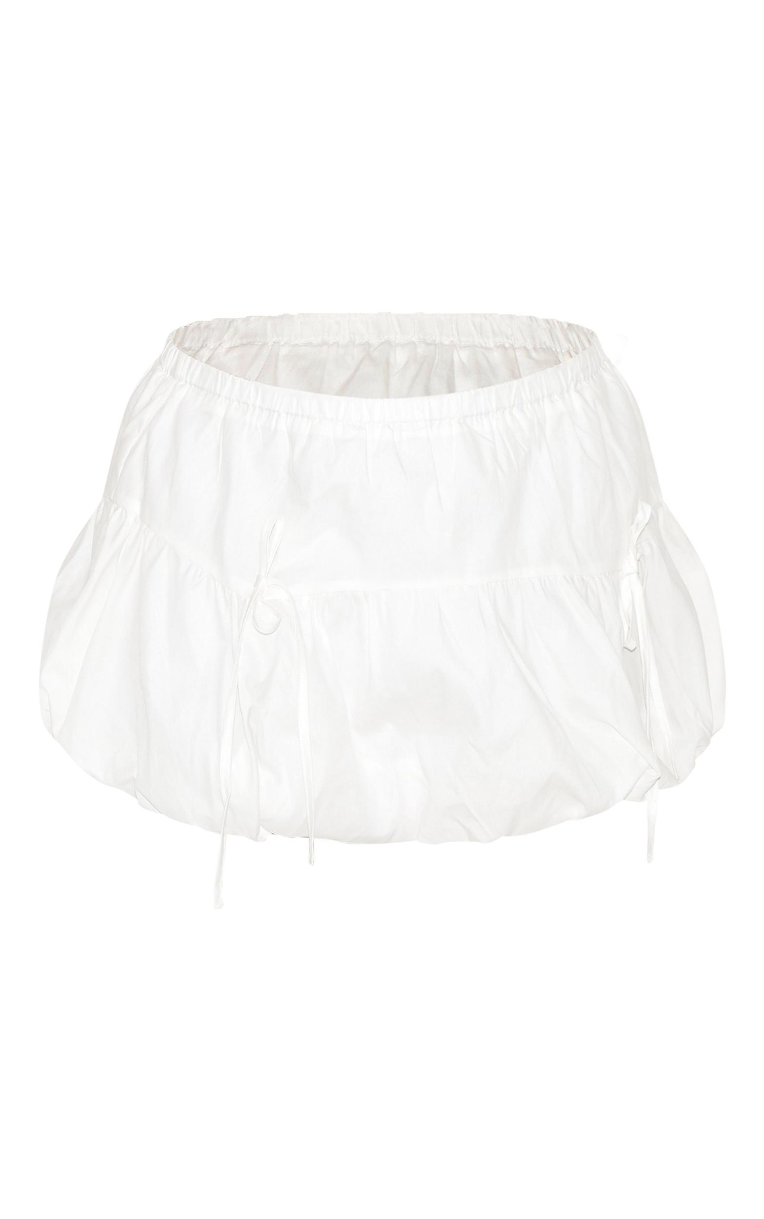 Plus White Cotton Bow Detail Puffball Micro Mini Skirt Product Image