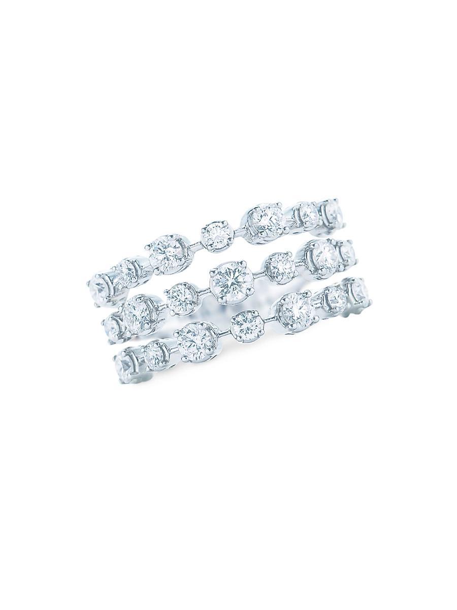 Womens Starry Night 18K White Gold & Diamond 3-Row Diamond Ring Product Image