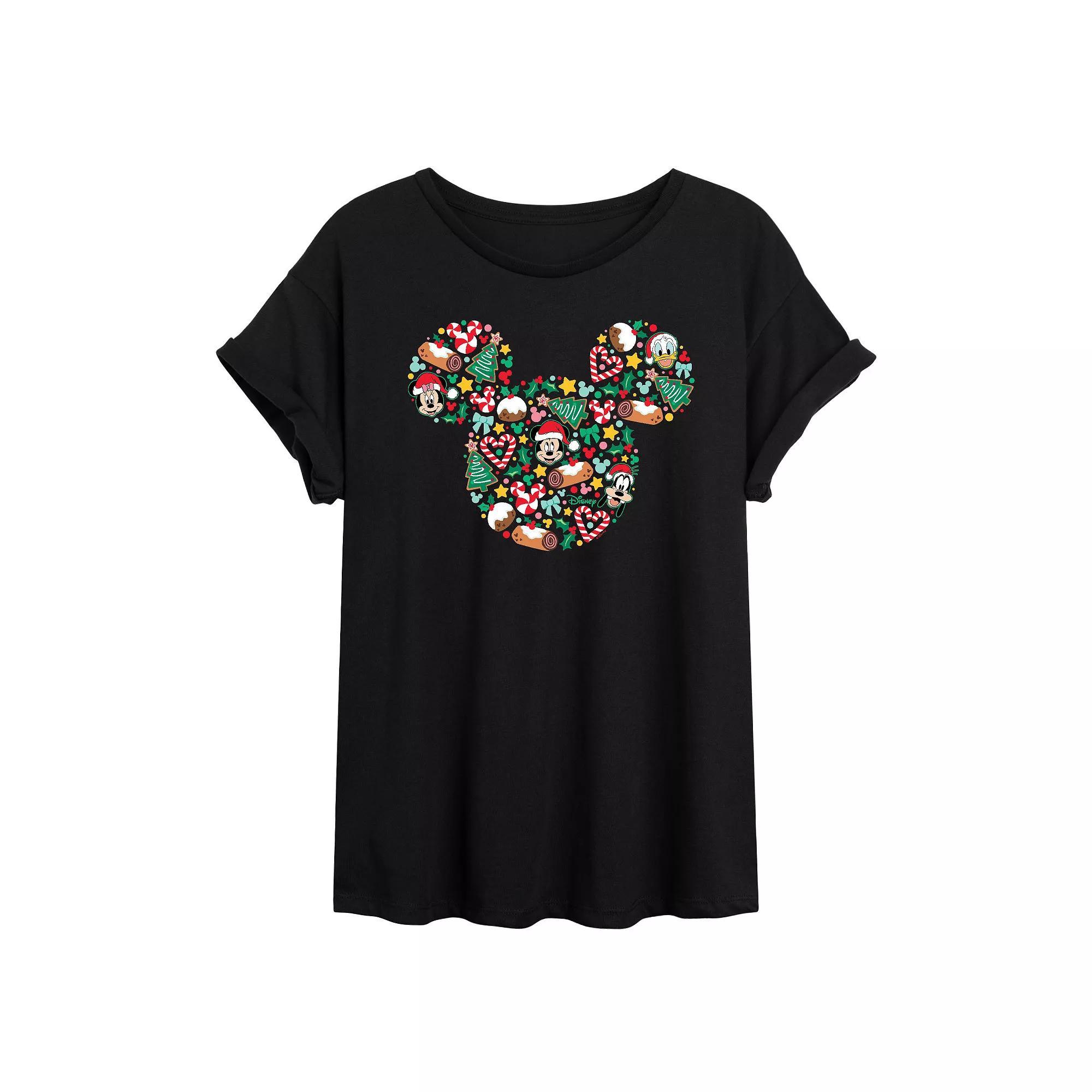 Disney's Mickey Mouse Juniors' Christmas Oversized Tee, Girl's, Size: XL, Black Product Image