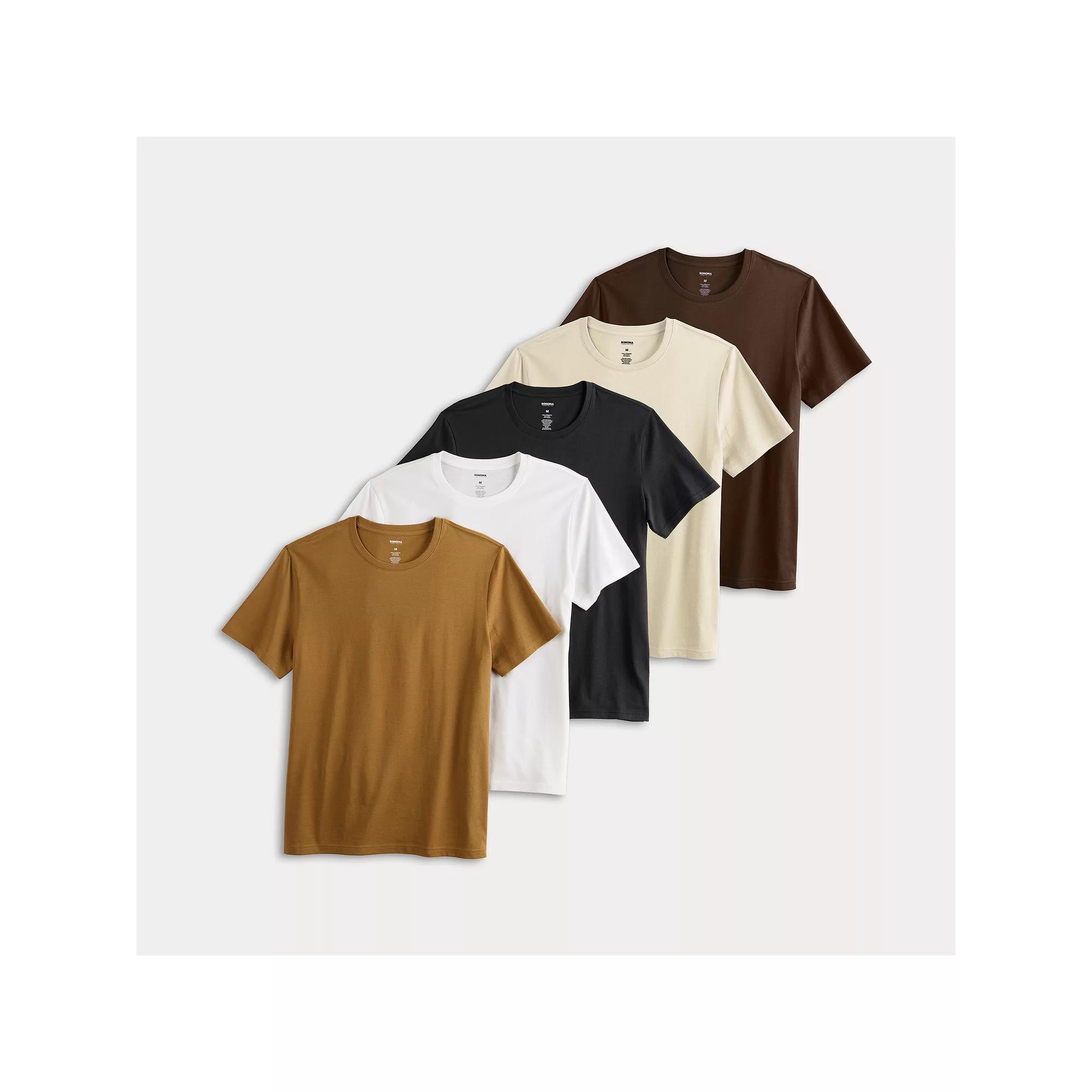 Men's Sonoma Goods For Life® Supersoft 5-Pack Crewneck Tees, Size: XL, Oliveneutral Teampack Product Image