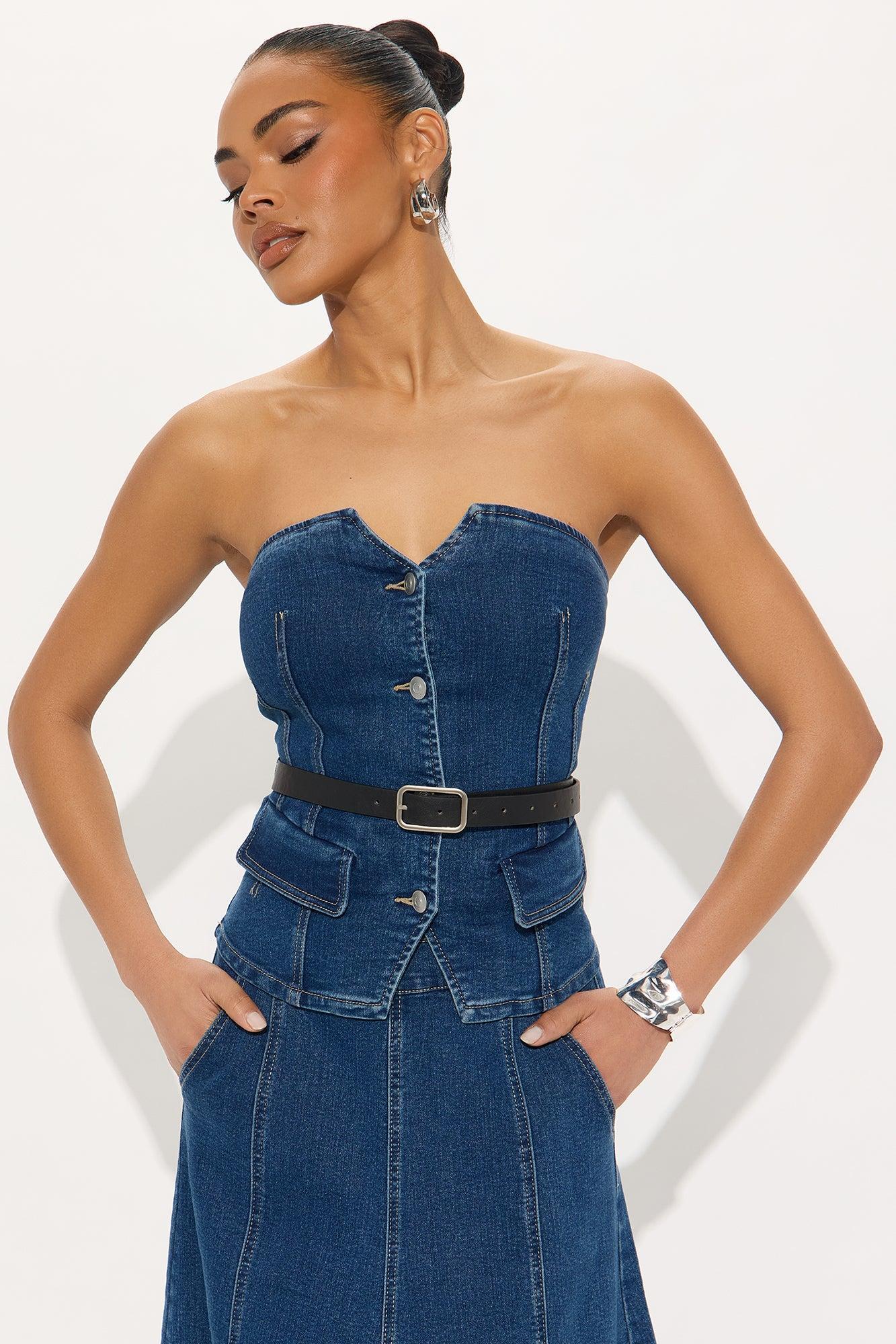 Zoe Denim Belted Skirt Set - Medium Wash Product Image