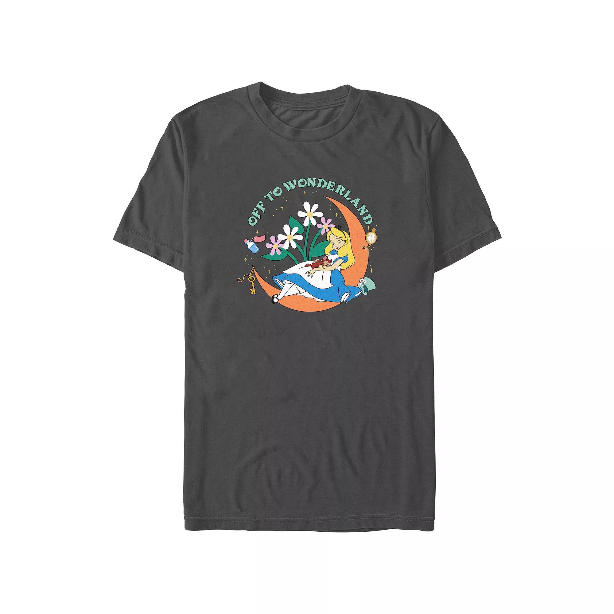 Disneys Alice In Wonderland Off To Wonderland Juniors Boyfriend Graphic Tee, Womens Grey Product Image