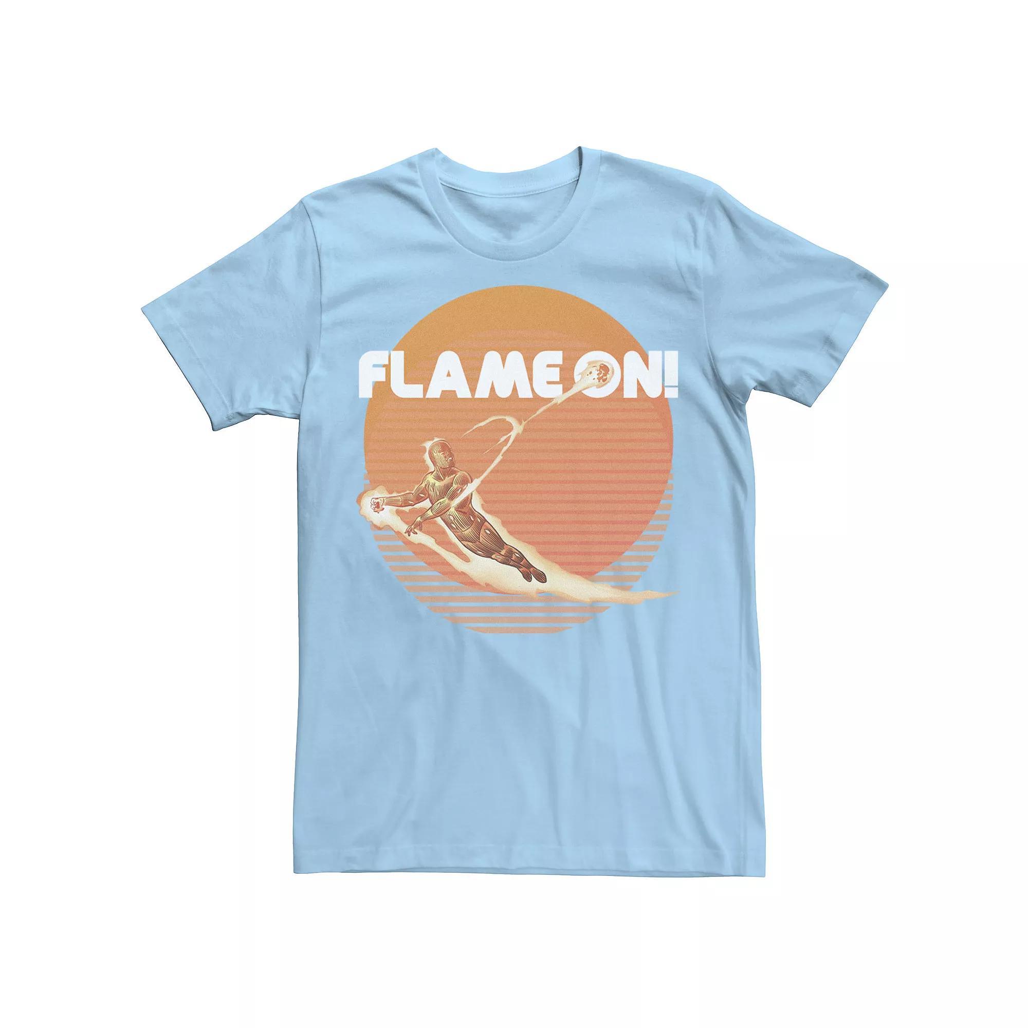 Men's Marvel Fantastic Four Human Torch Flame On Retro Tee, Size: 3XL, Light Blue Product Image