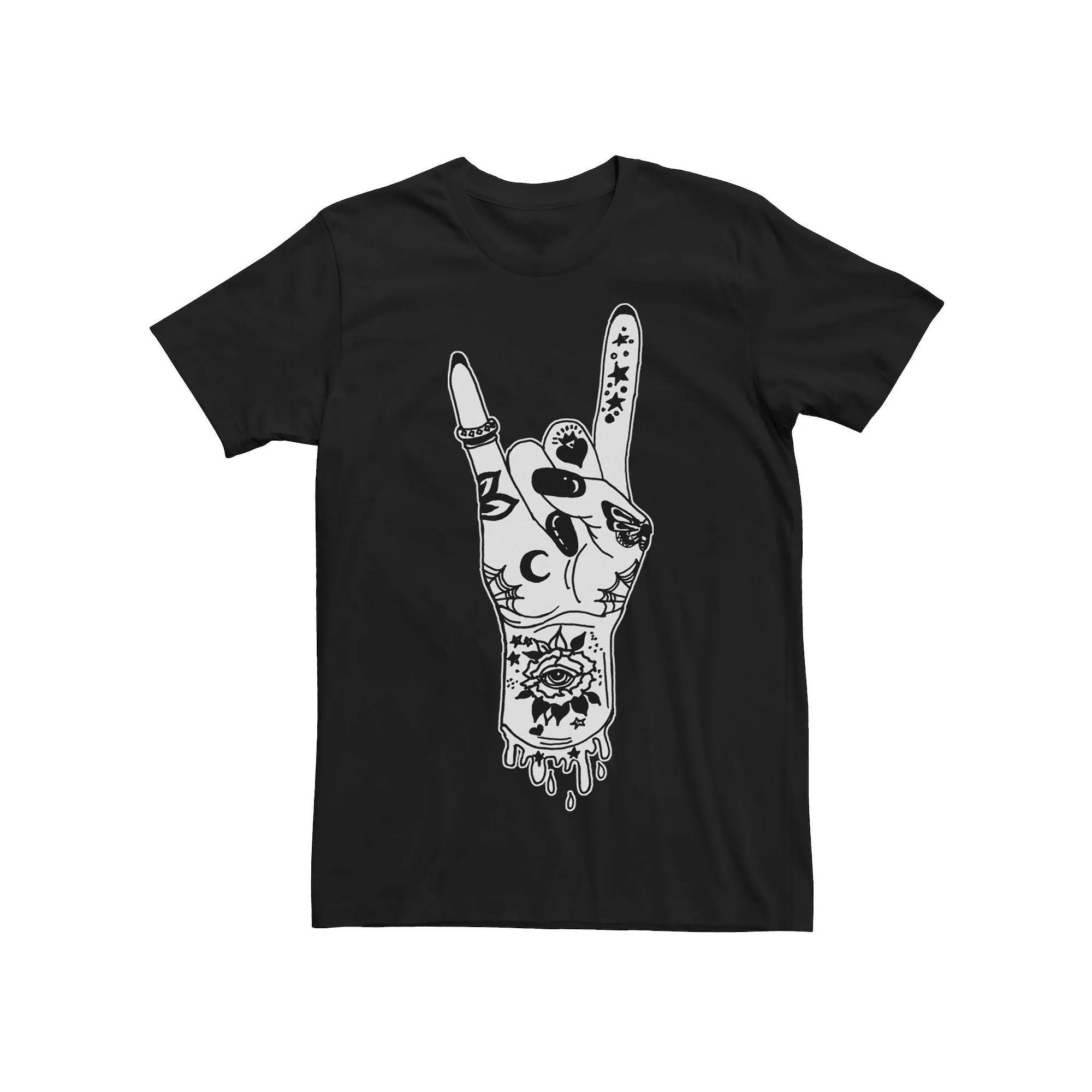 Men's Rock On Tattoo Hand Black And White Tee, Size: Medium Product Image