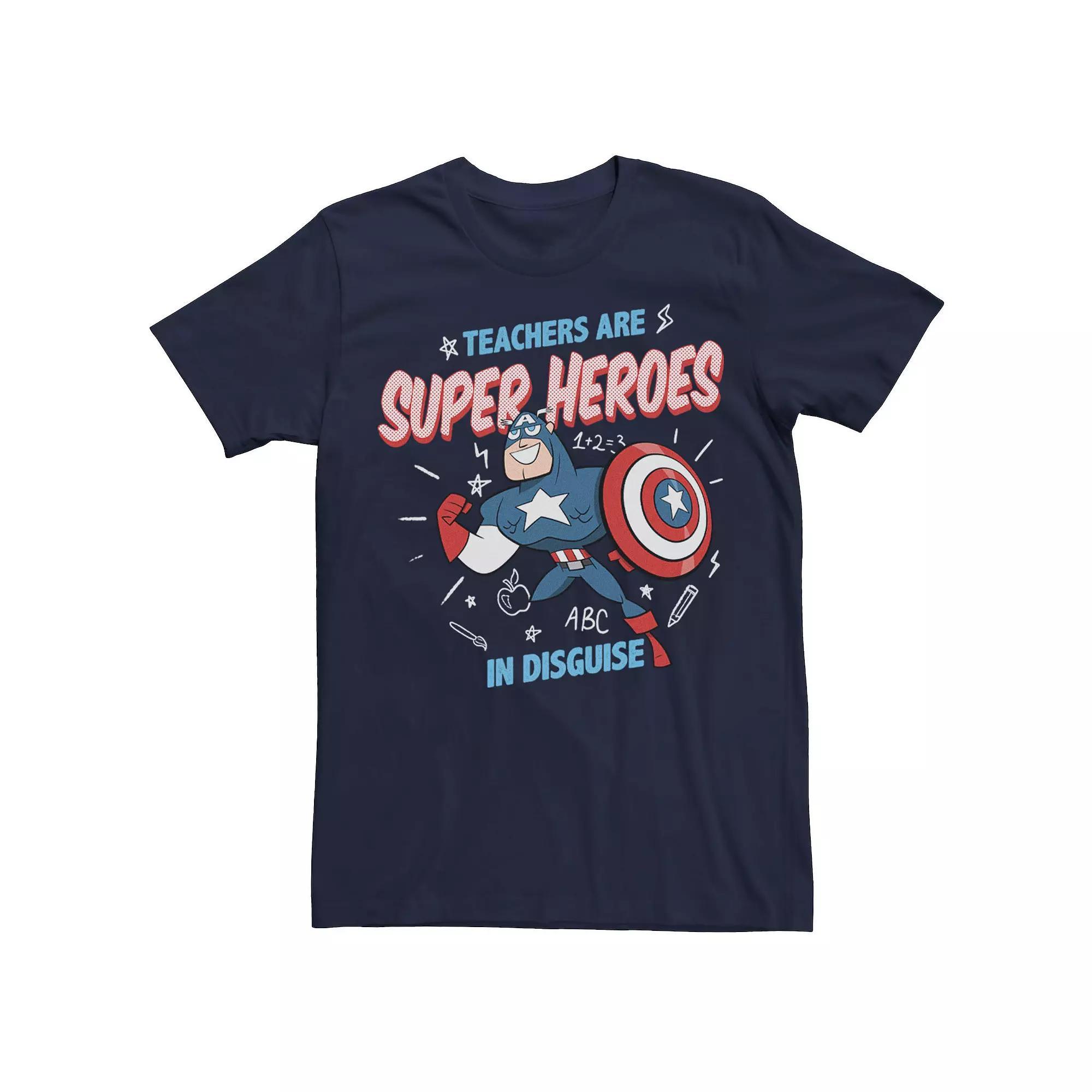 Men's Marvel Captain America Teachers Are Heroes Tee, Size: Small, Blue Product Image