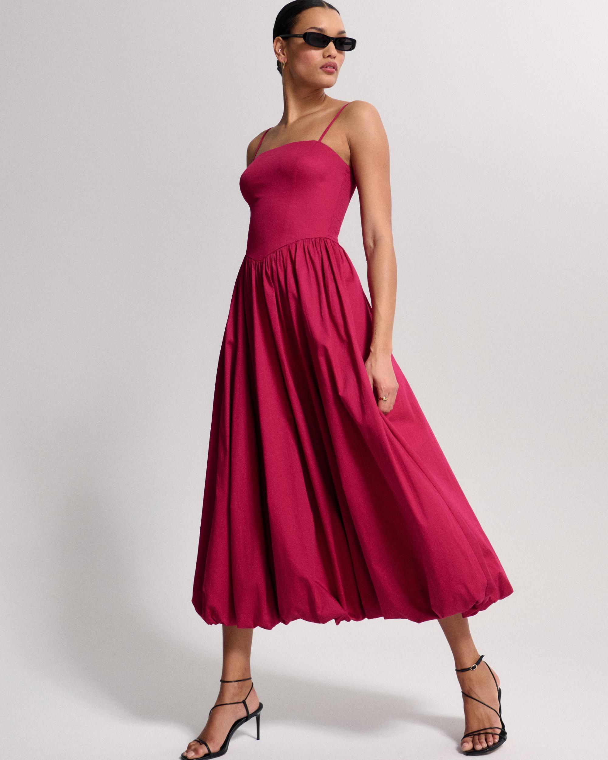 Dipped-Waist Bubble Hem Midi Dress Product Image