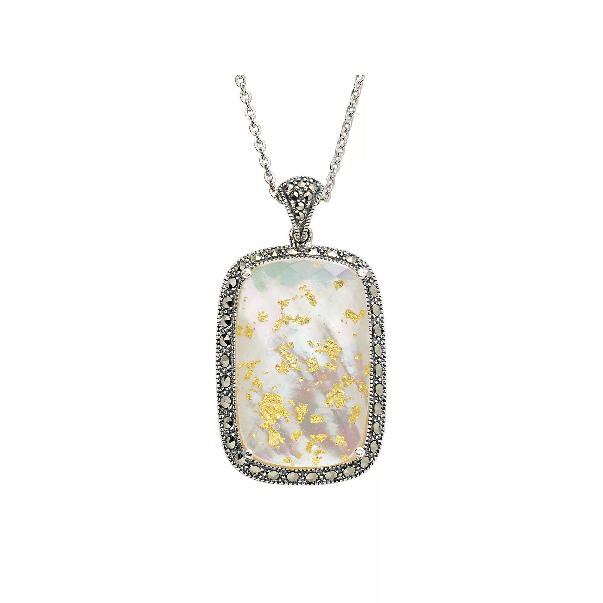 Sterling Silver Crystal & Mother-of-Pearl Doublet Frame Pendant, Women's, Gold Product Image