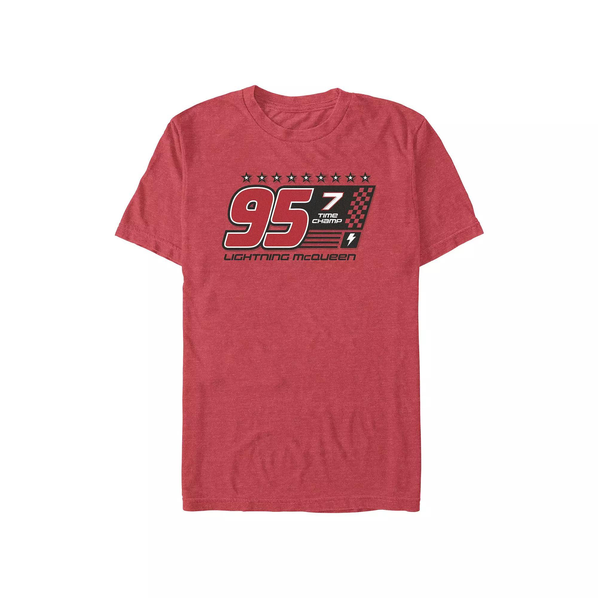 Disney / Pixars Cars Lightning McQueen 7 Time Champ Mens Graphic Tee Red Grey Product Image