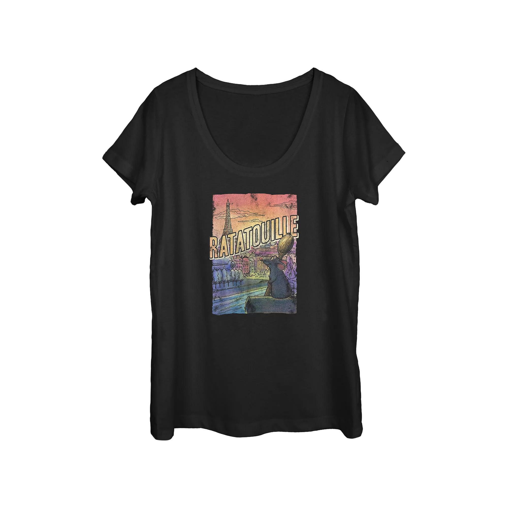 Disney / Pixar's Ratatouille Remi Overlooking Paris Scoop Neck Juniors' Graphic Tee, Women's, Size: XL, Black Product Image