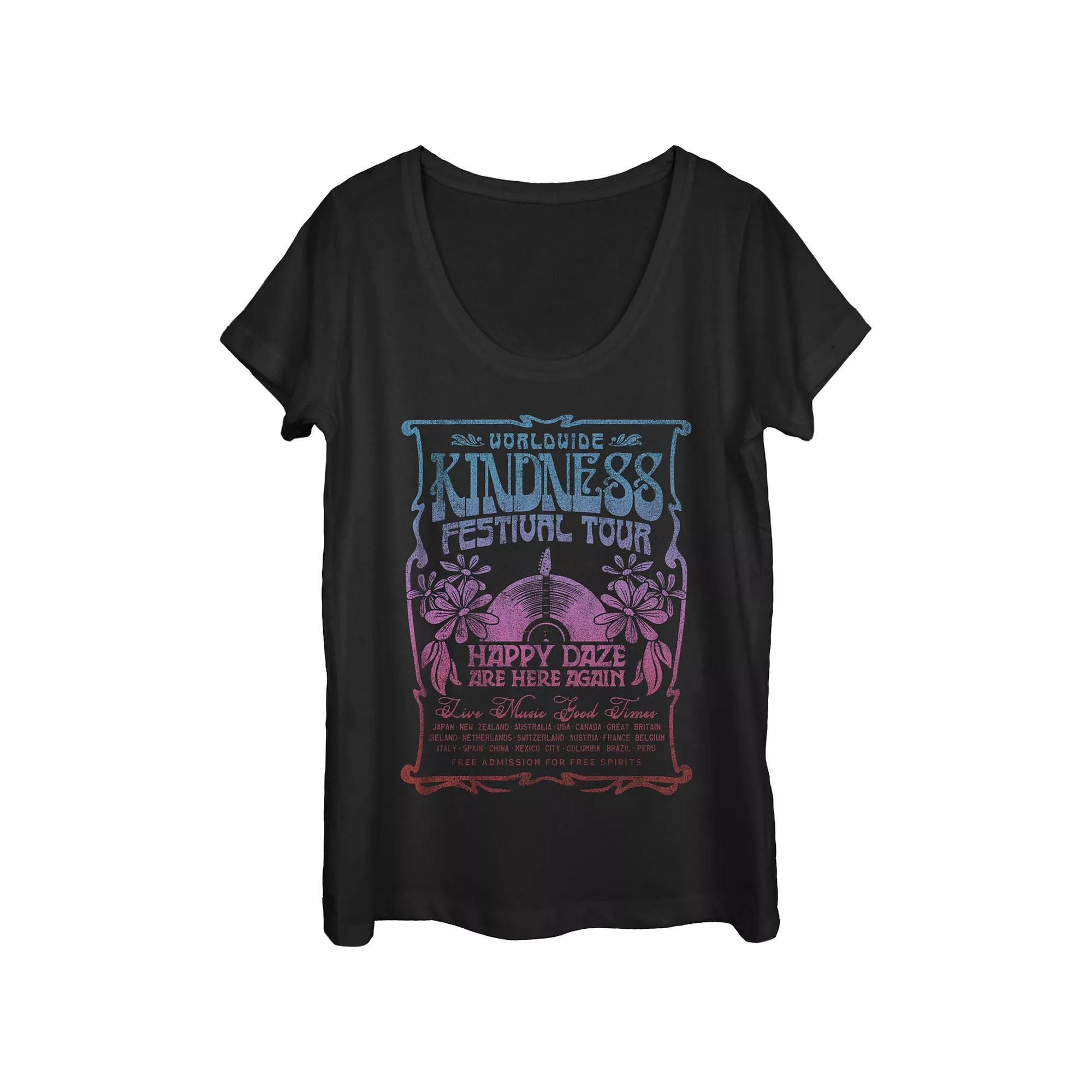 Juniors' Worldwide Kindness Festival Tour Gradient Poster Scoop Neck Graphic Tee, Women's, Size: Large, Black Product Image