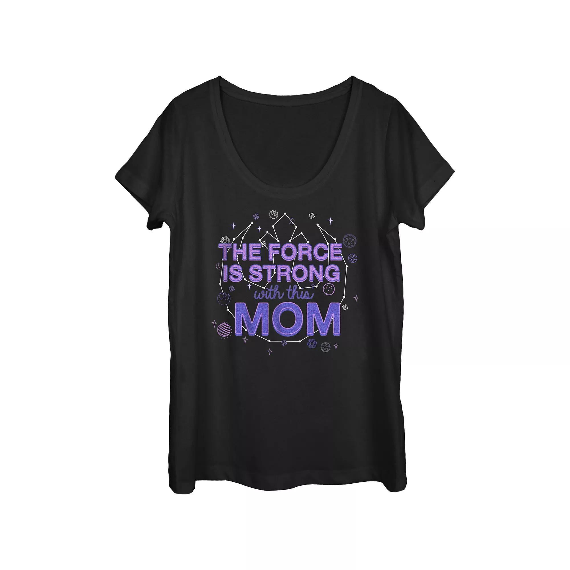 Juniors' Star Wars The Force Is Strong With This Mom Rebel Logo Scoop Neck Graphic Tee, Girl's, Size: Small, Black Product Image