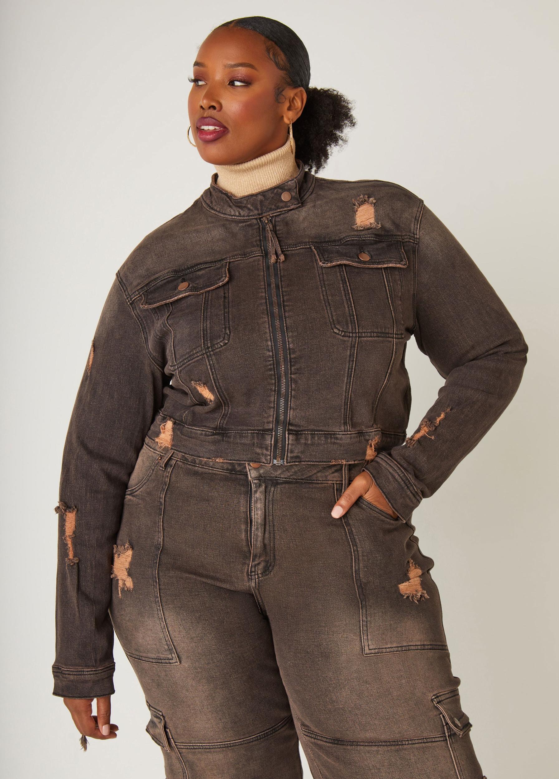 Cropped Distressed Denim Jacket Product Image