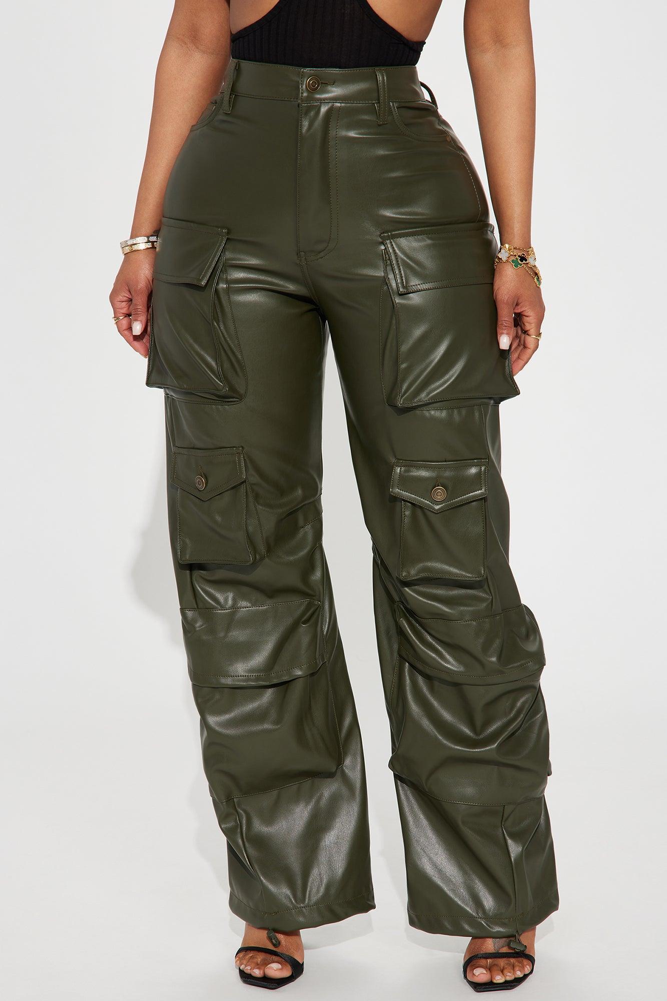 City Is Mine Faux Leather Cargo Pant - Olive Product Image