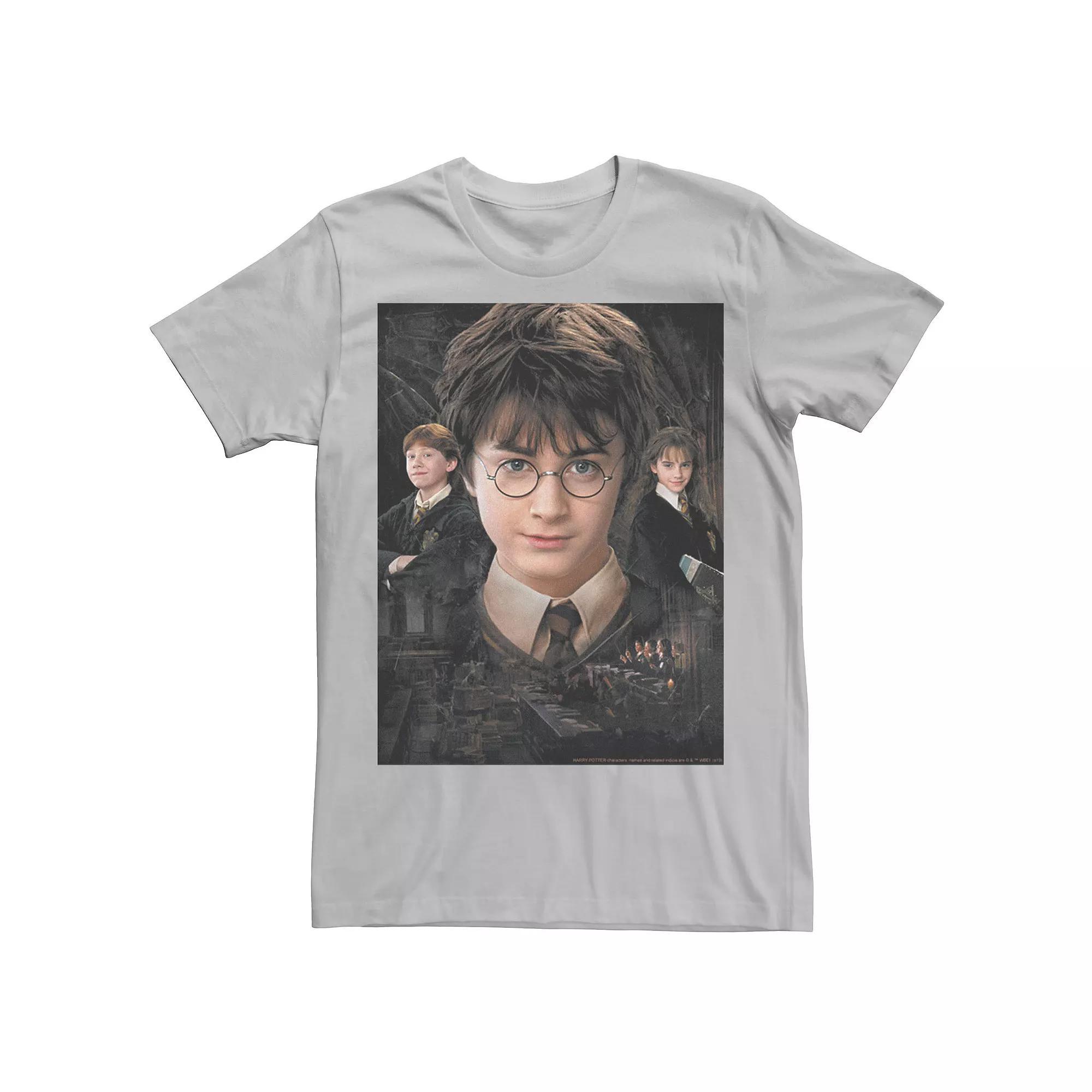 Mens Harry Potter Chamber Of Secrets Harry Ron Hermione Poster Graphic Tee Athletic Grey Product Image