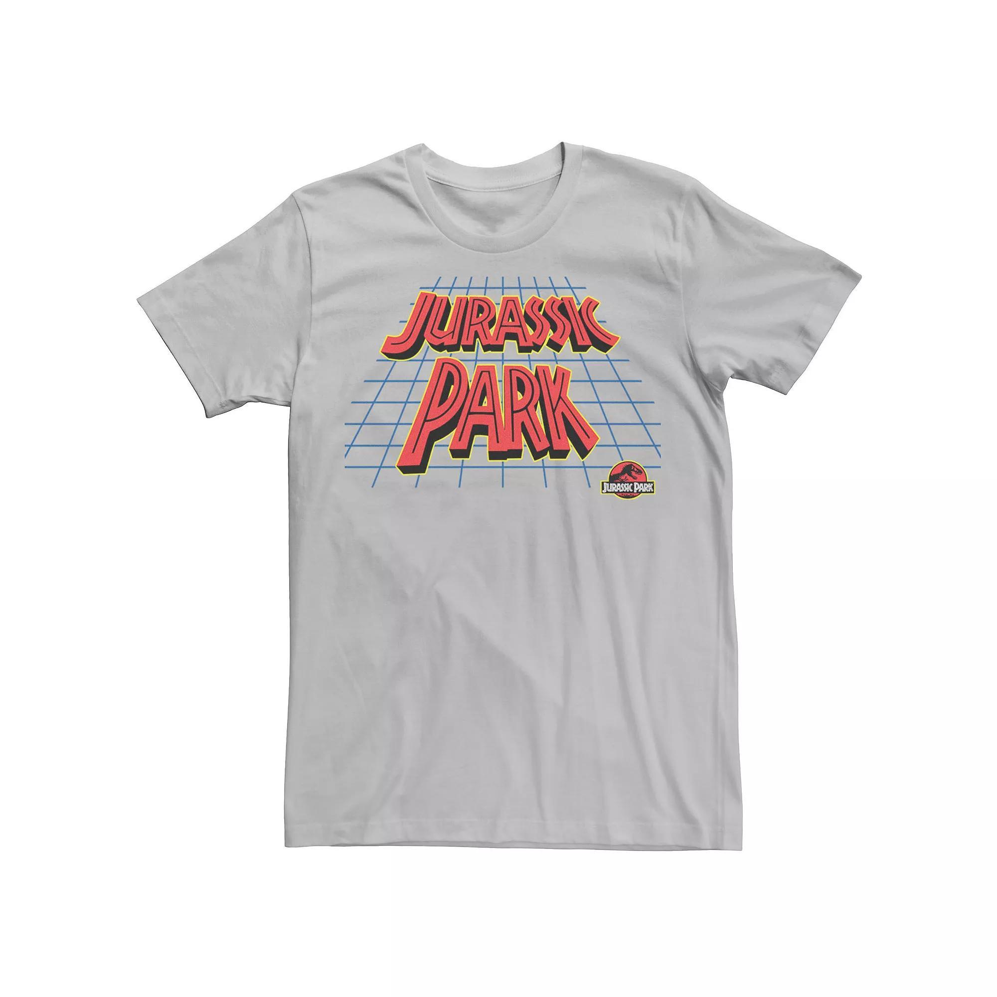 Men's Jurassic Park Tilted Grid Logo Tee, Size: XL, Silver Product Image