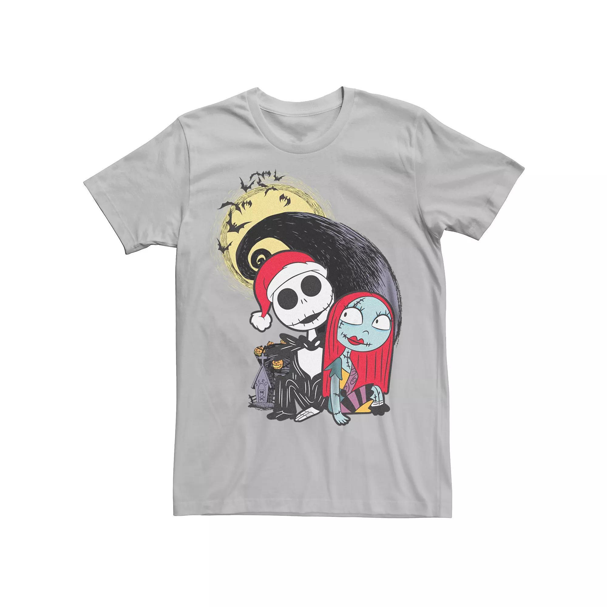 Disney's The Nightmare Before Christmas Men's Jack And Sally Spiral Hill Tee, Size: XL, Silver Product Image