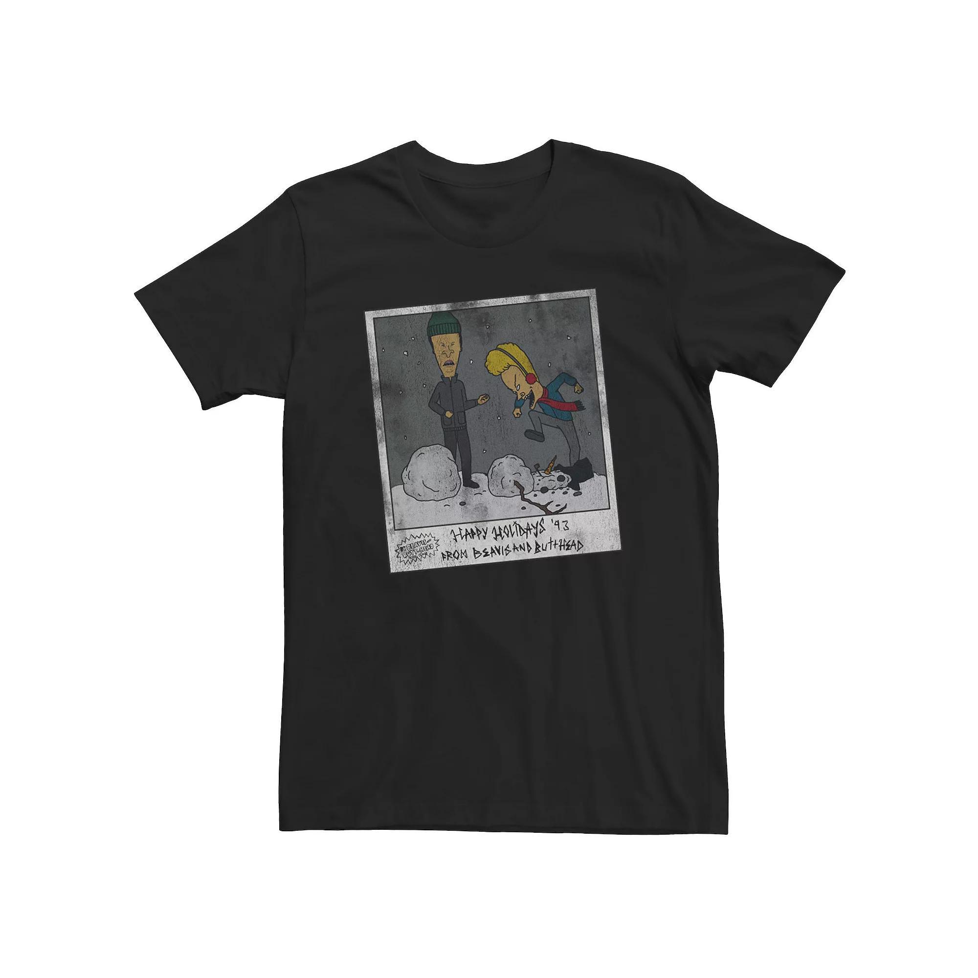 Men's Beavis And Butthead Vintage Snowman Photo Short Sleeve Tee, Size: 3XL, Black Product Image