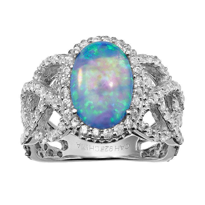 Sophie Miller Lab-Created Blue Opal & Cubic Zirconia Sterling Silver Halo Openwork Ring, Women's, Size: 6 Product Image