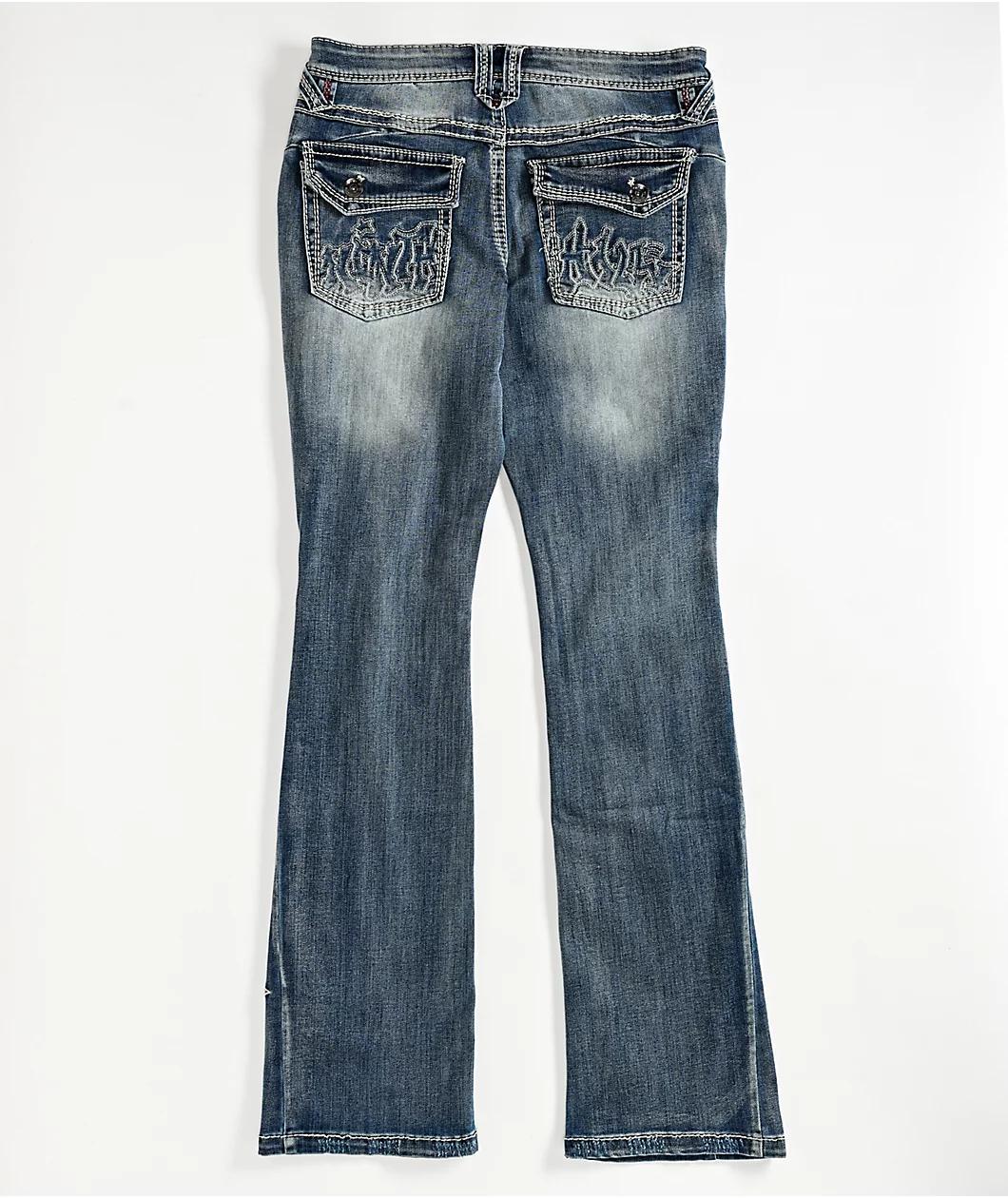 Ninth Hall Signal Crosses Light Blue Flared Jeans Product Image