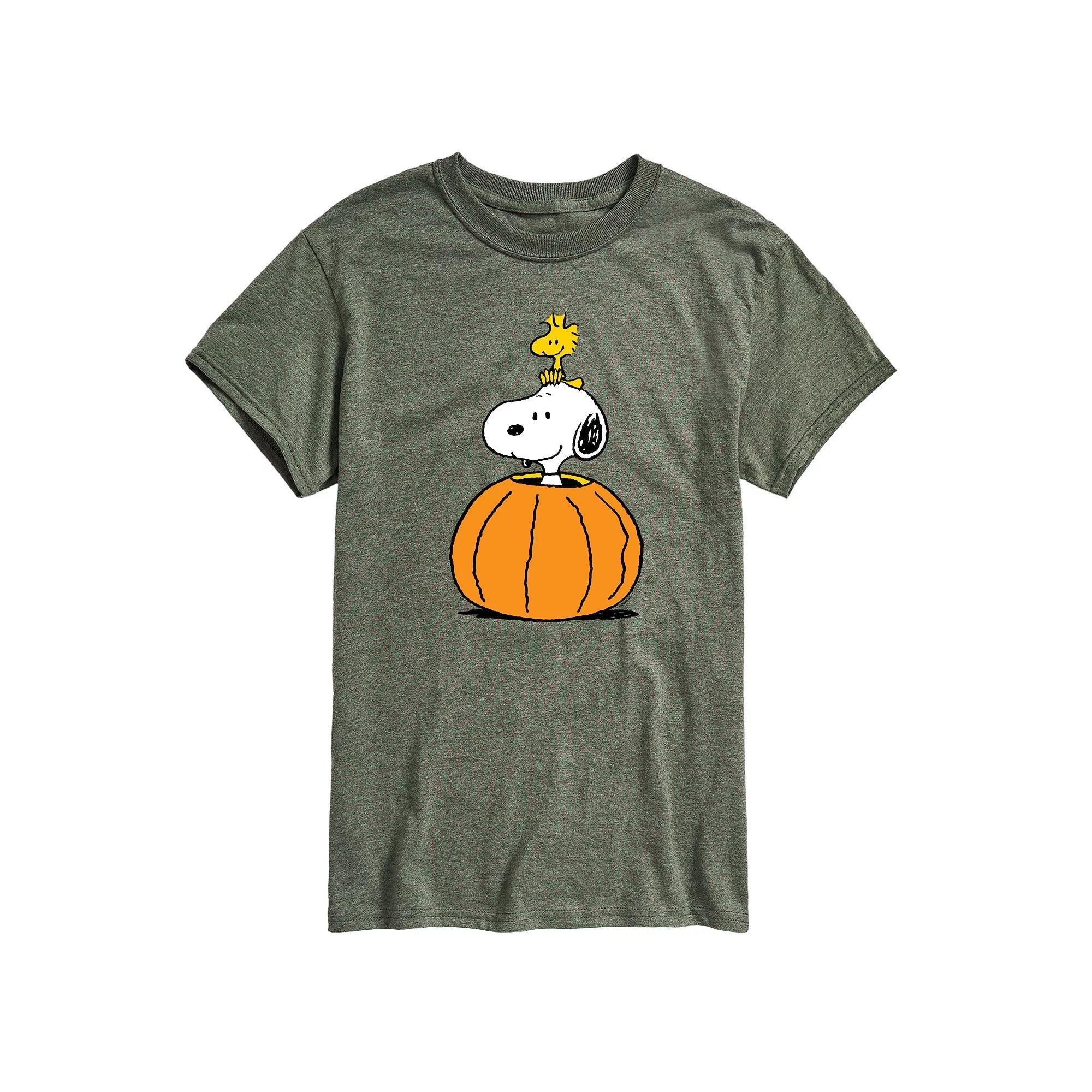 Men's Peanuts Snoopy Woodstock Pumpkin Graphic Tee, Size: Small, Grey Green Product Image