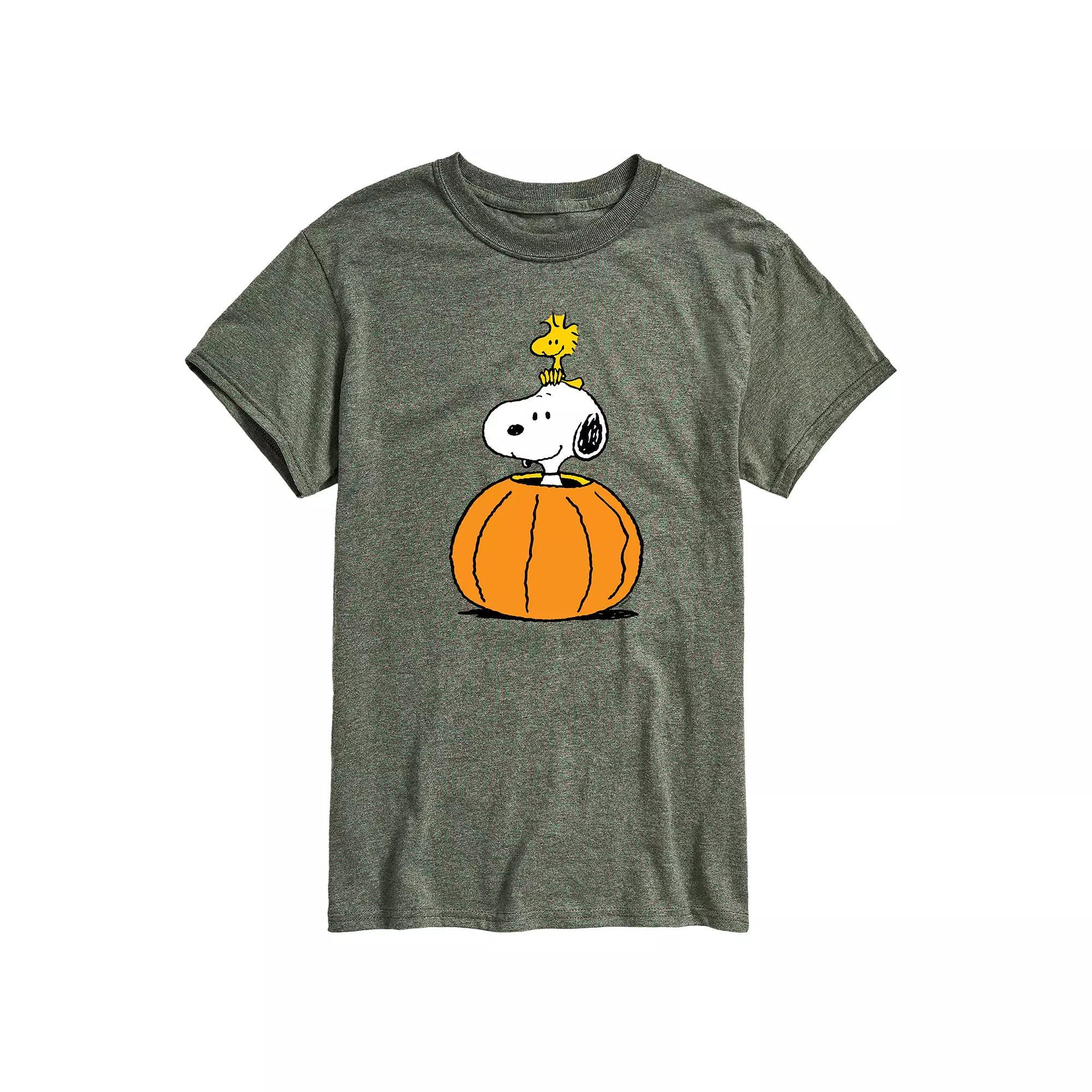 Men's Peanuts Snoopy Woodstock Pumpkin Graphic Tee, Size: Small, Grey Green Product Image