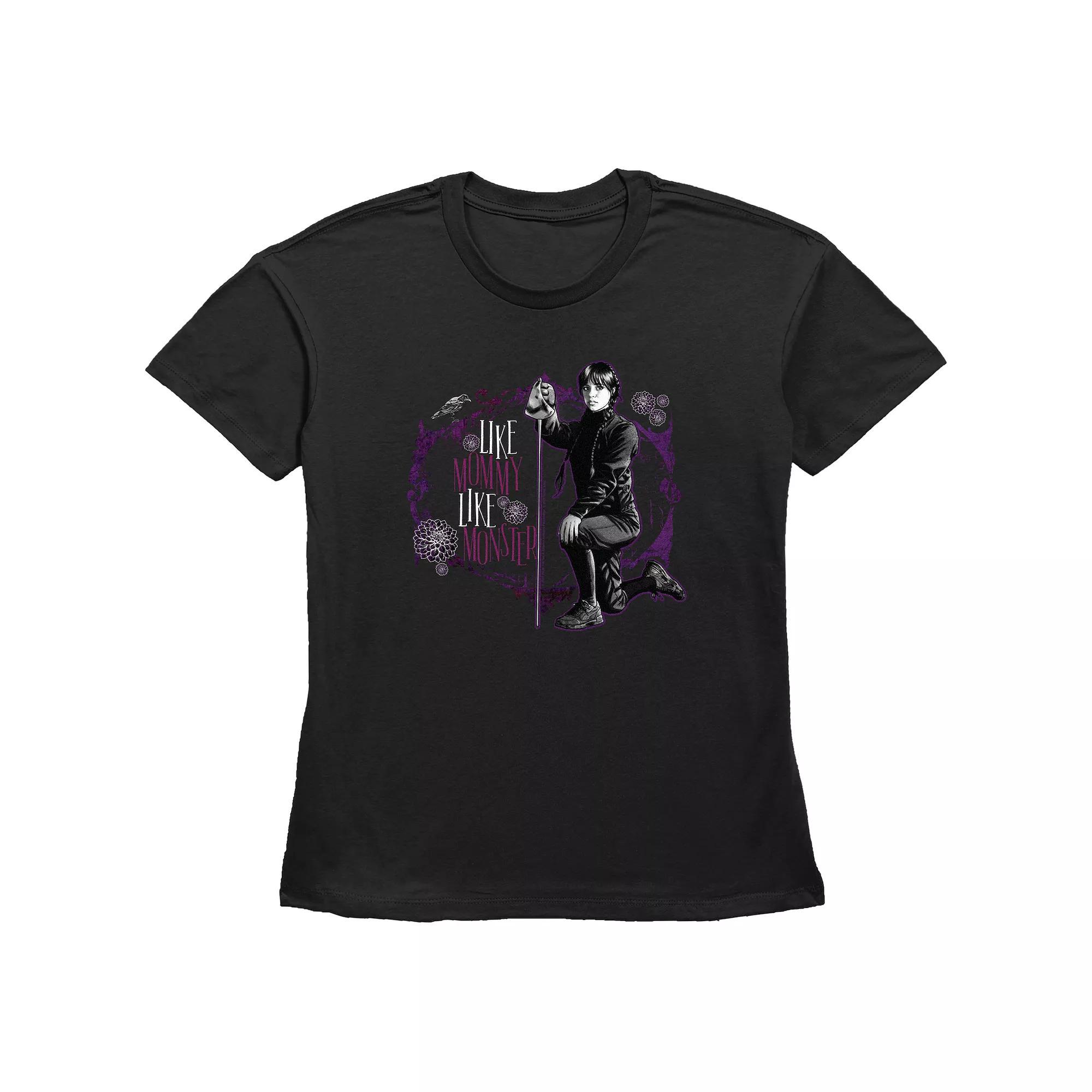 Women's Wednesday Like Mommy Like Monster Graphic Tee, Size: Small, Black Product Image