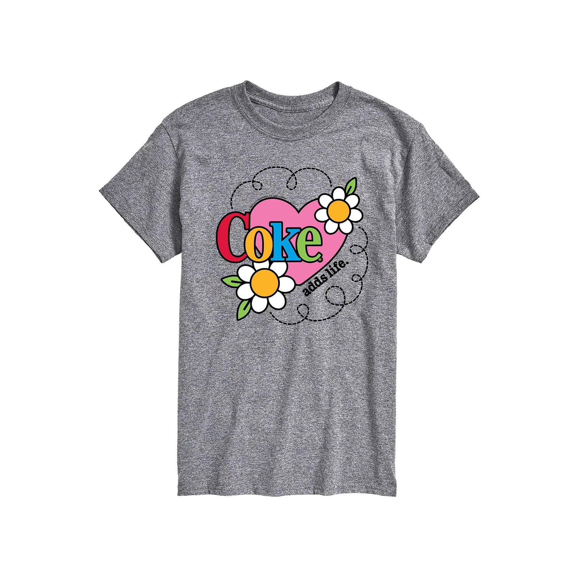 Mens Coke Adds Life Heart Flower Graphic Tee Grey Gray Product Image