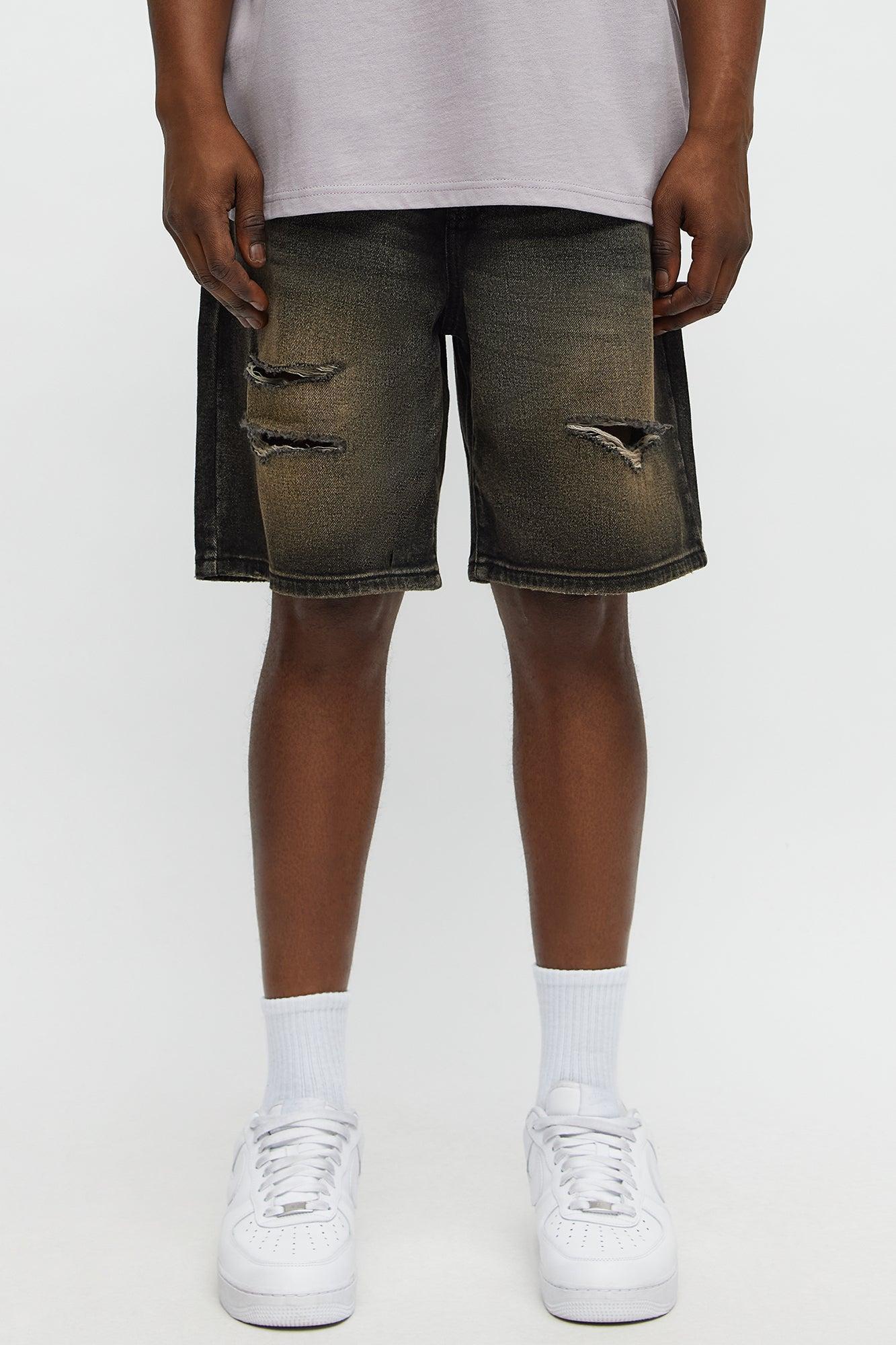 Relaxed All Alone Distressed Denim Shorts - Black Wash Product Image