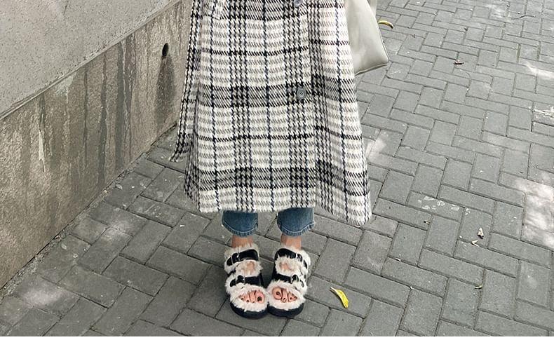 Contrast Collar Houndstooth Long Coat Product Image