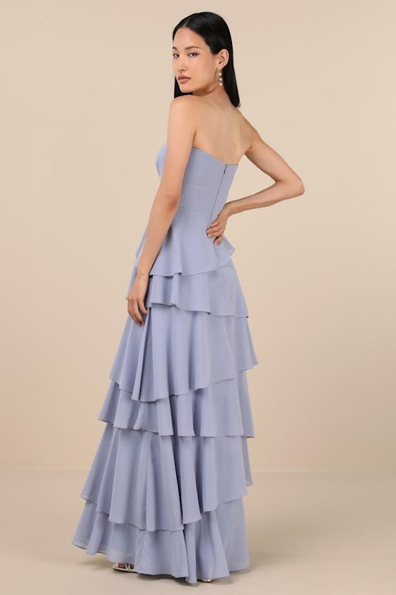 Gorgeous Essence Slate Blue Strapless Tiered Maxi Dress Product Image