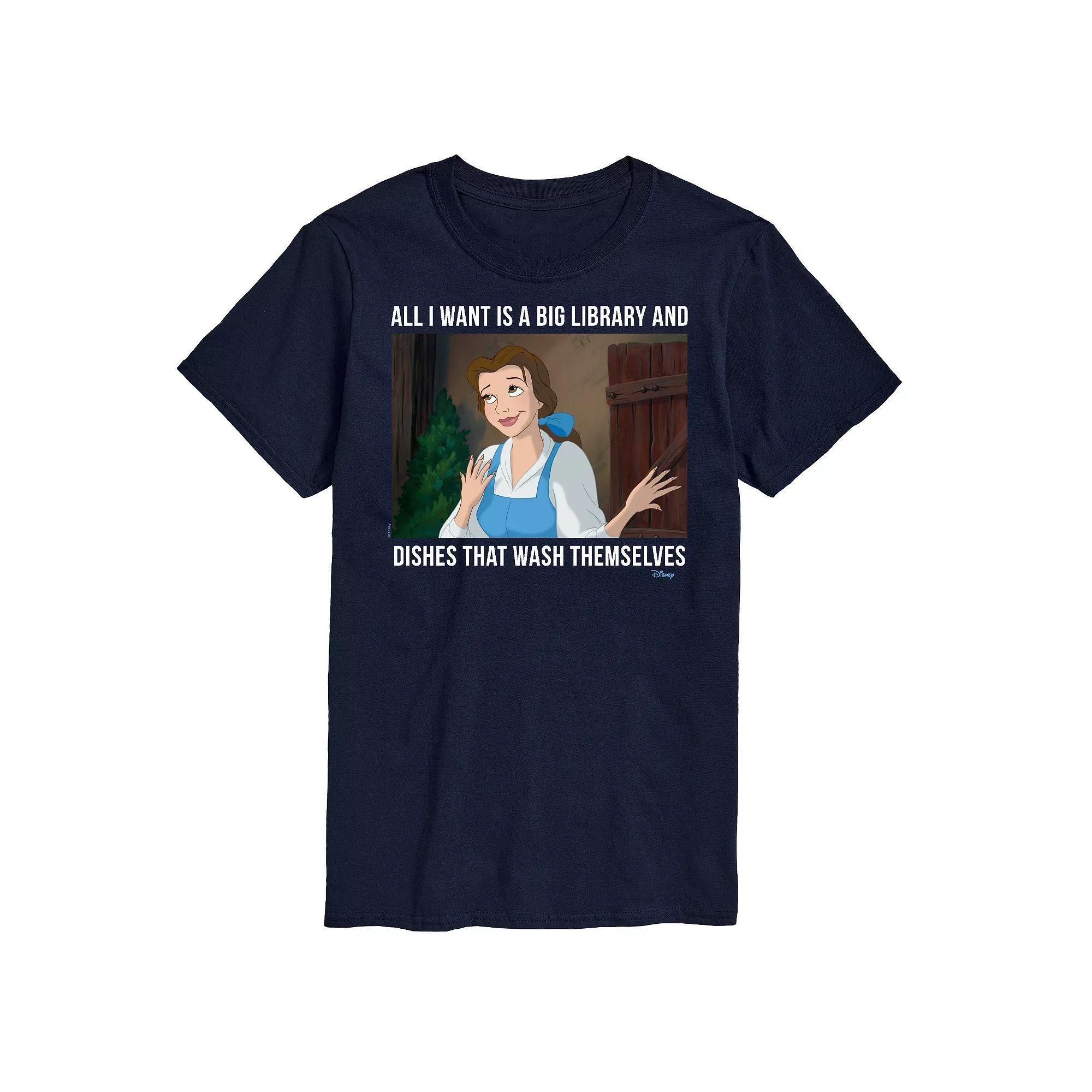 Disney Princess Big & Tall Belle Library Graphic Tee, Mens Blue Product Image