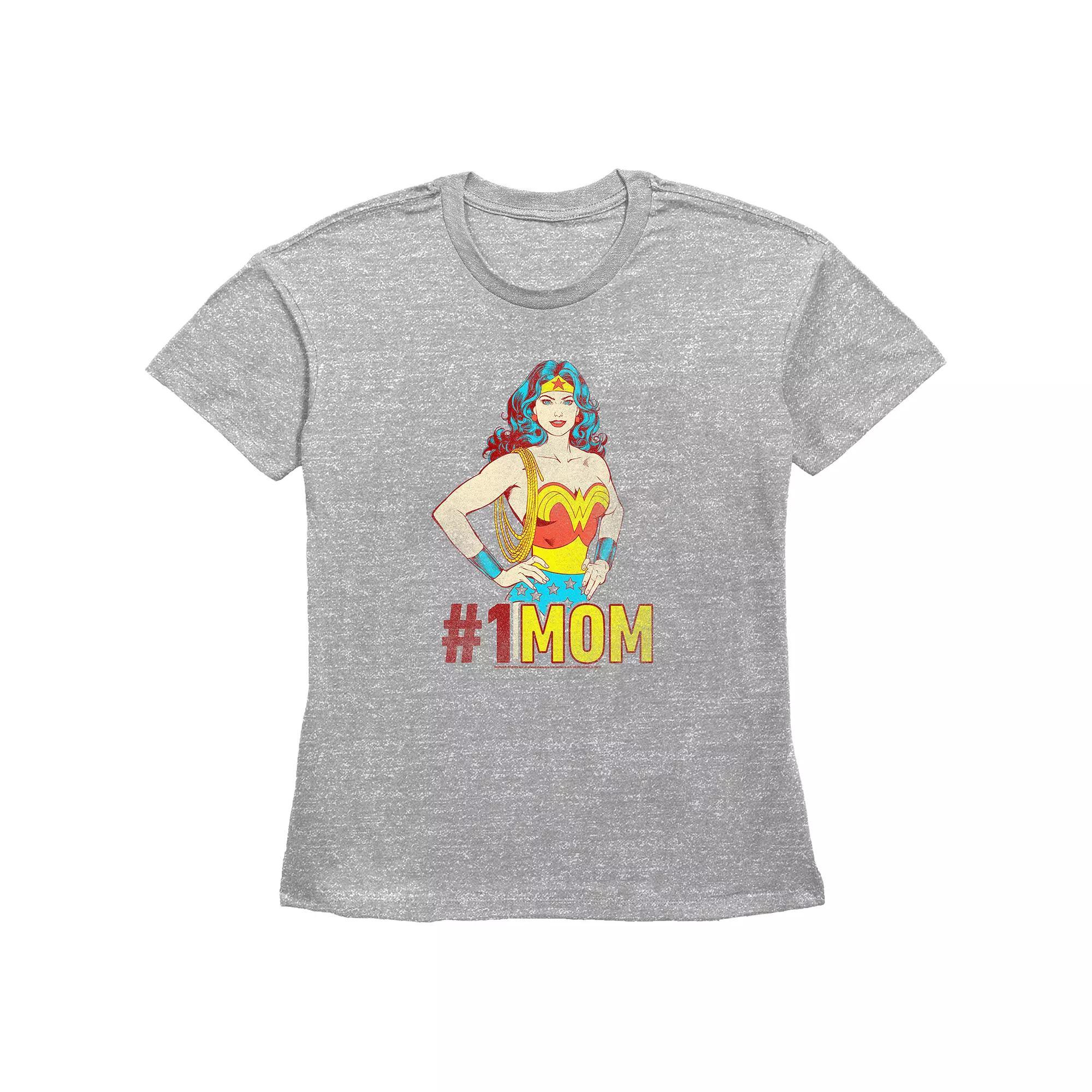 Women's Wonder Woman #1 MOM Basic Fit Graphic Tee, Size: XS, Grey Gray Product Image