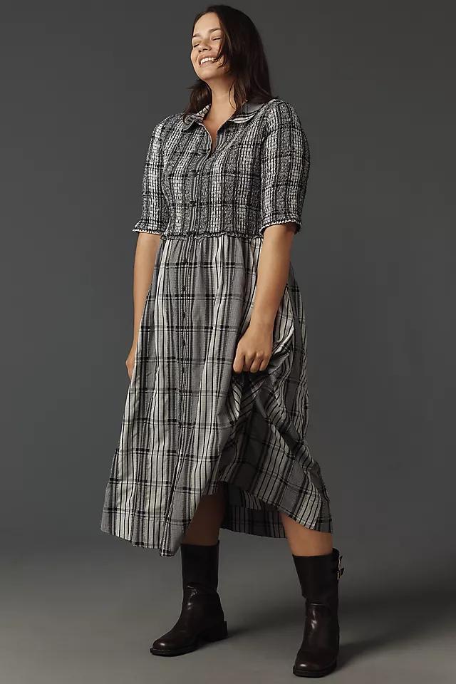 Maeve Short-Sleeve Smocked Midi Shirt Dress Product Image