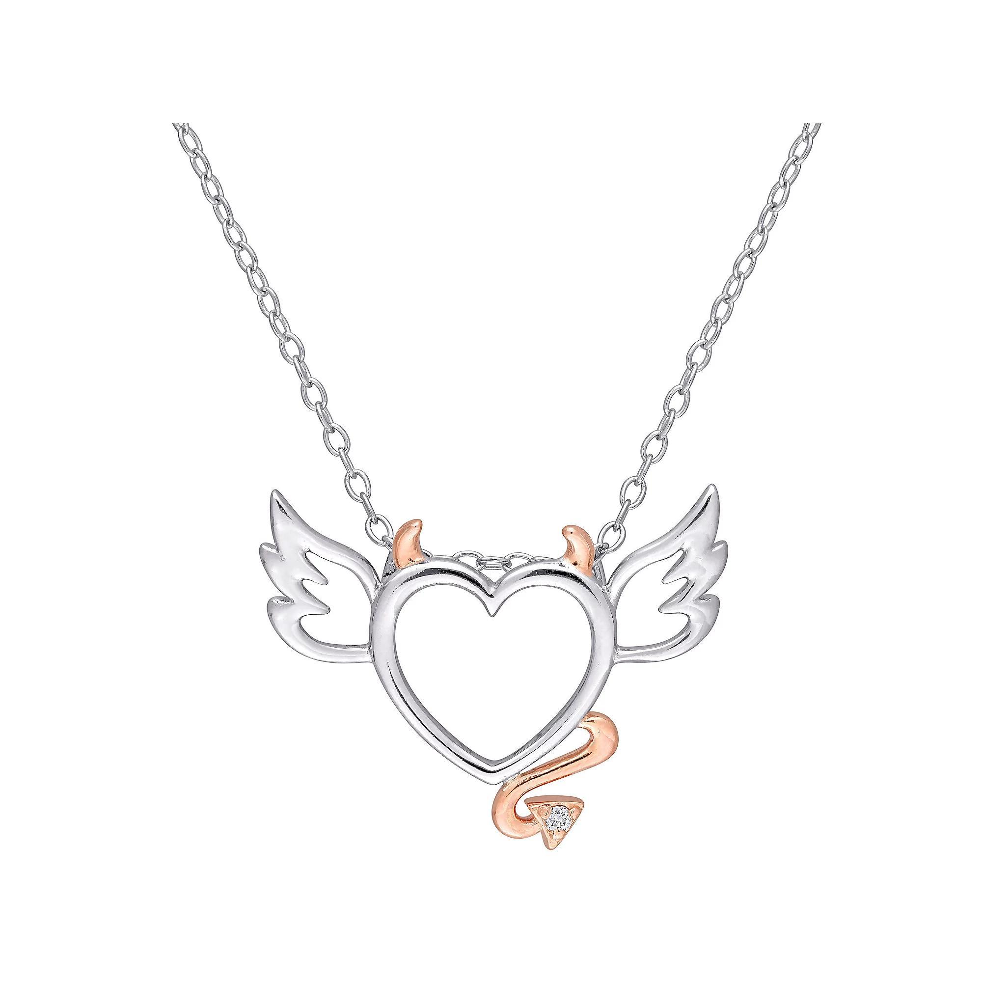 Stella Grace 2-Tone Sterling Silver Diamond Accent Devil & Angel Heart Pendant Necklace, Women's, Size: 18" Product Image